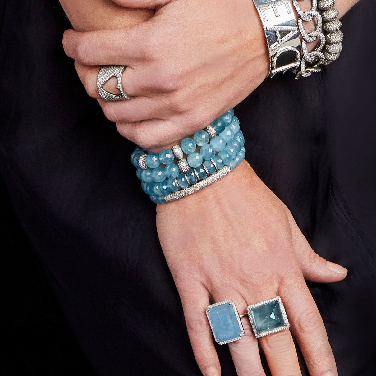 Aquamarine Faceted Bracelet with Diamond Donut - 10mm  B0001914 - TBird