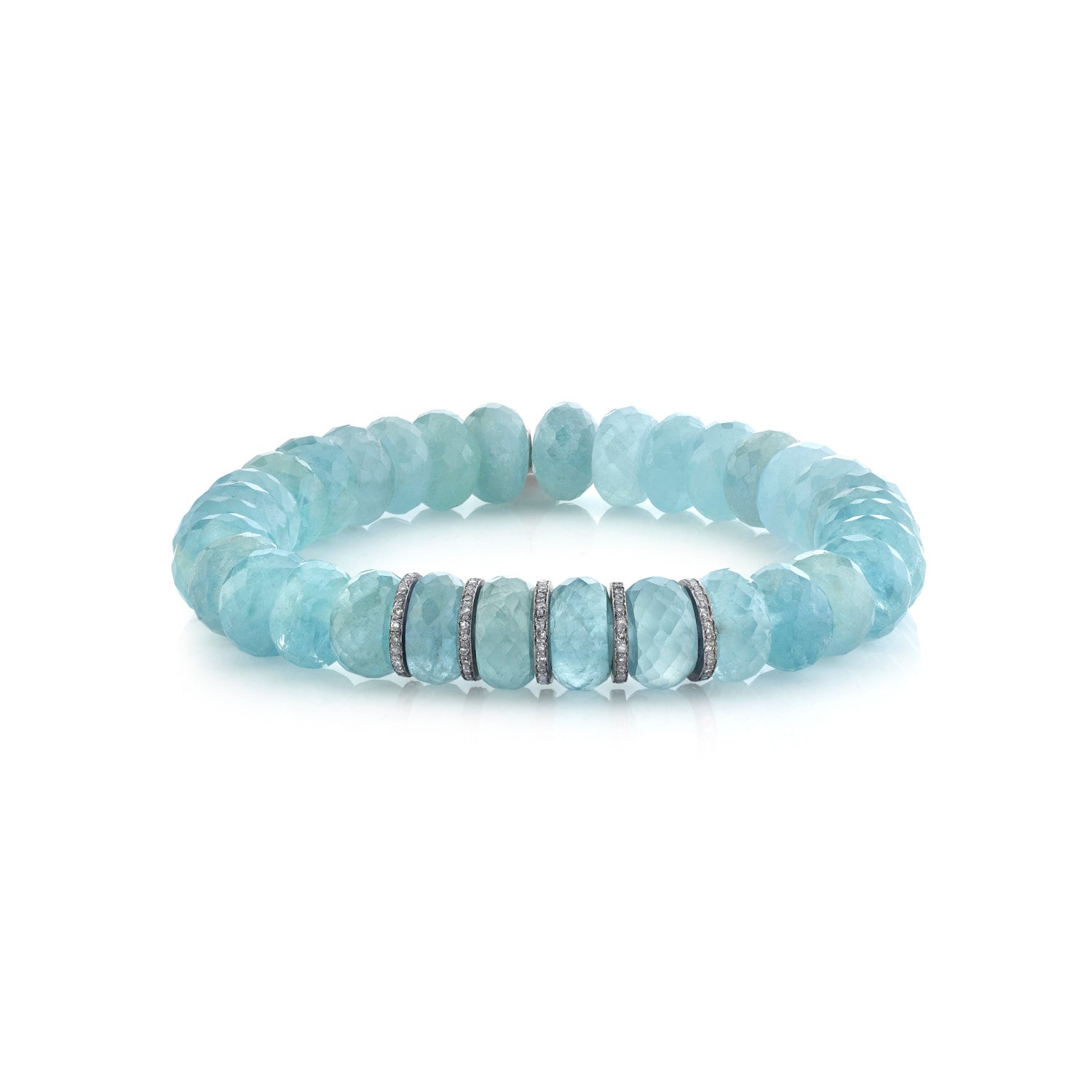 Aquamarine Faceted Bracelet with Five Diamond Rondelles - 10mm  B0001929 - TBird