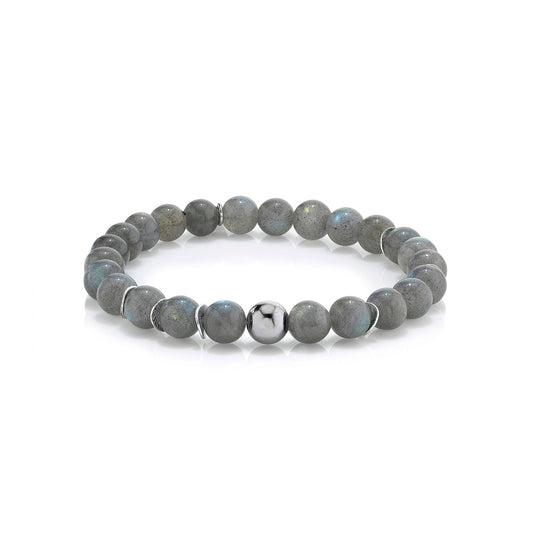 Men's Mr. LOWE Labradorite Bracelet with Silver Bead and Wavy Discs - 8mm