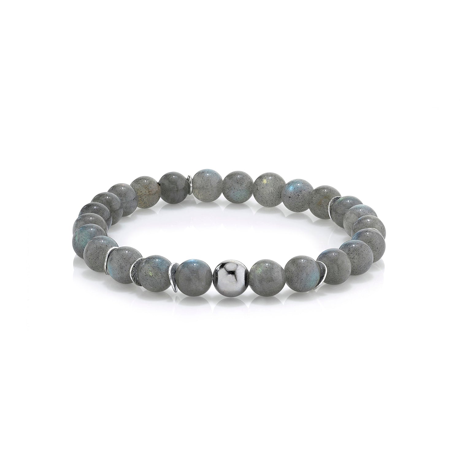 Men's Mr. LOWE Labradorite Bracelet with Silver Bead and Wavy Discs - 8mm