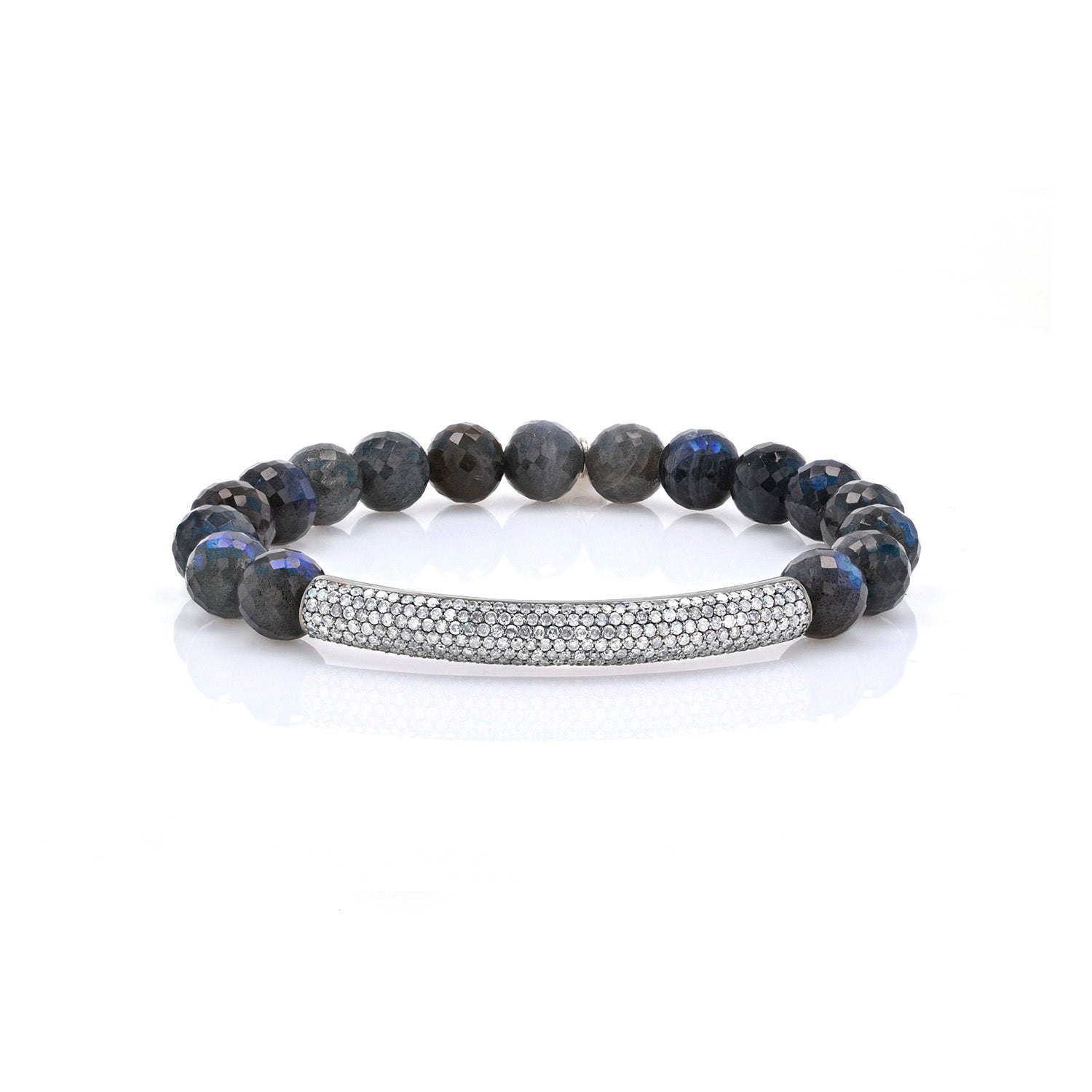 Labradorite Faceted Bead Bracelet with Diamond Bar - 8mm