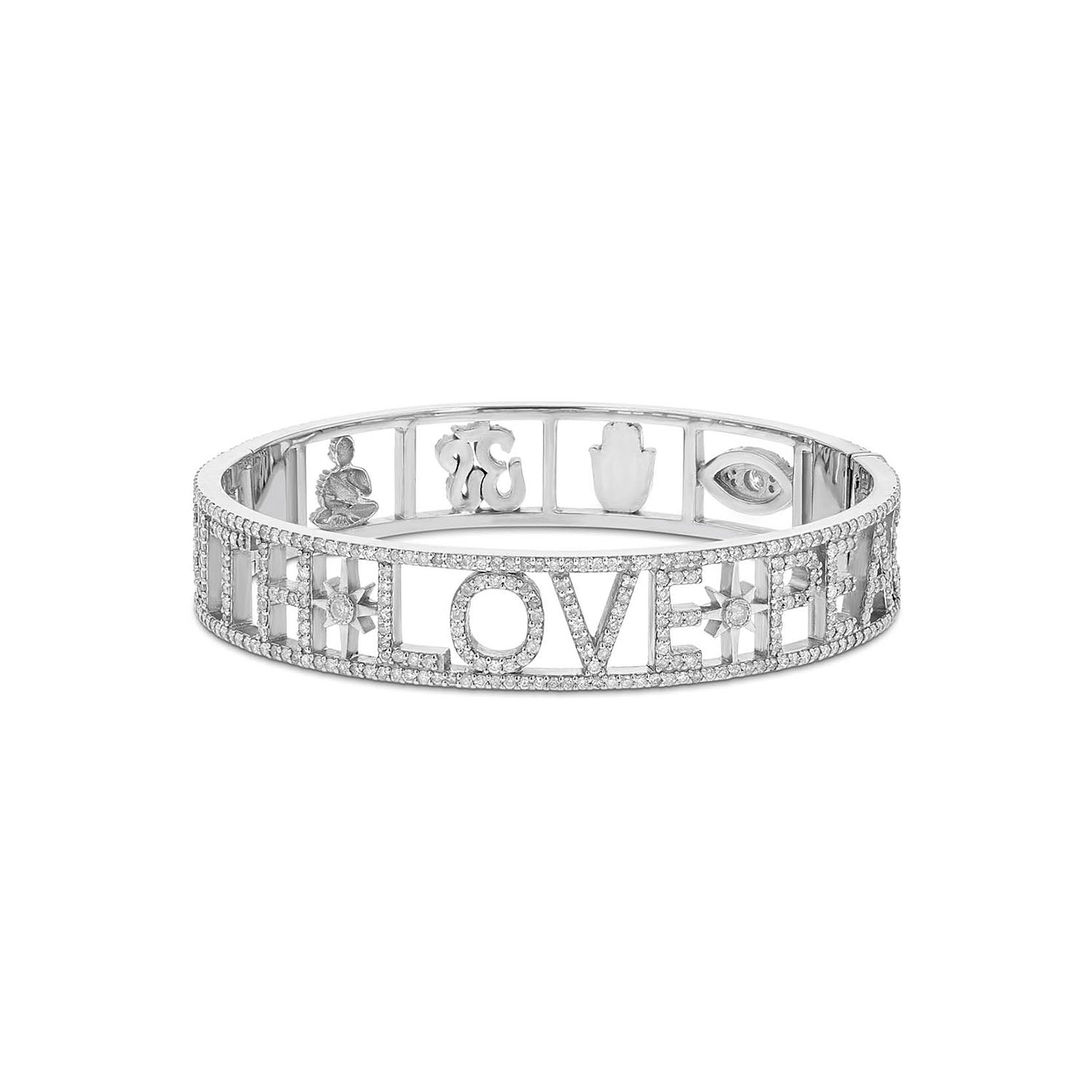 Faith Love Peace Icon Pave Hinge Bracelet