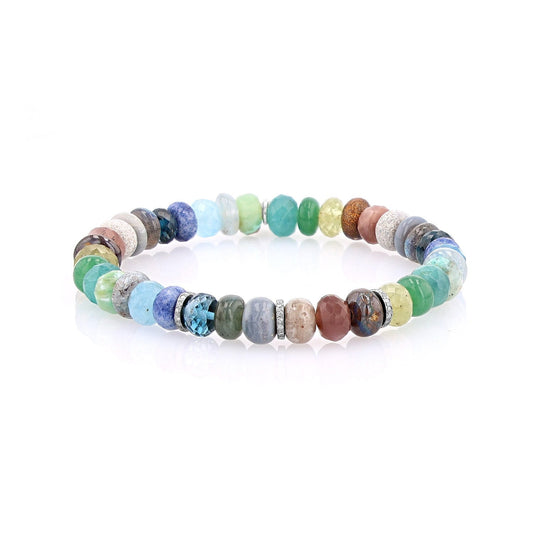 Montecito Nights Mix Bead Bracelet with 3 Diamond Rondelles - 7mm