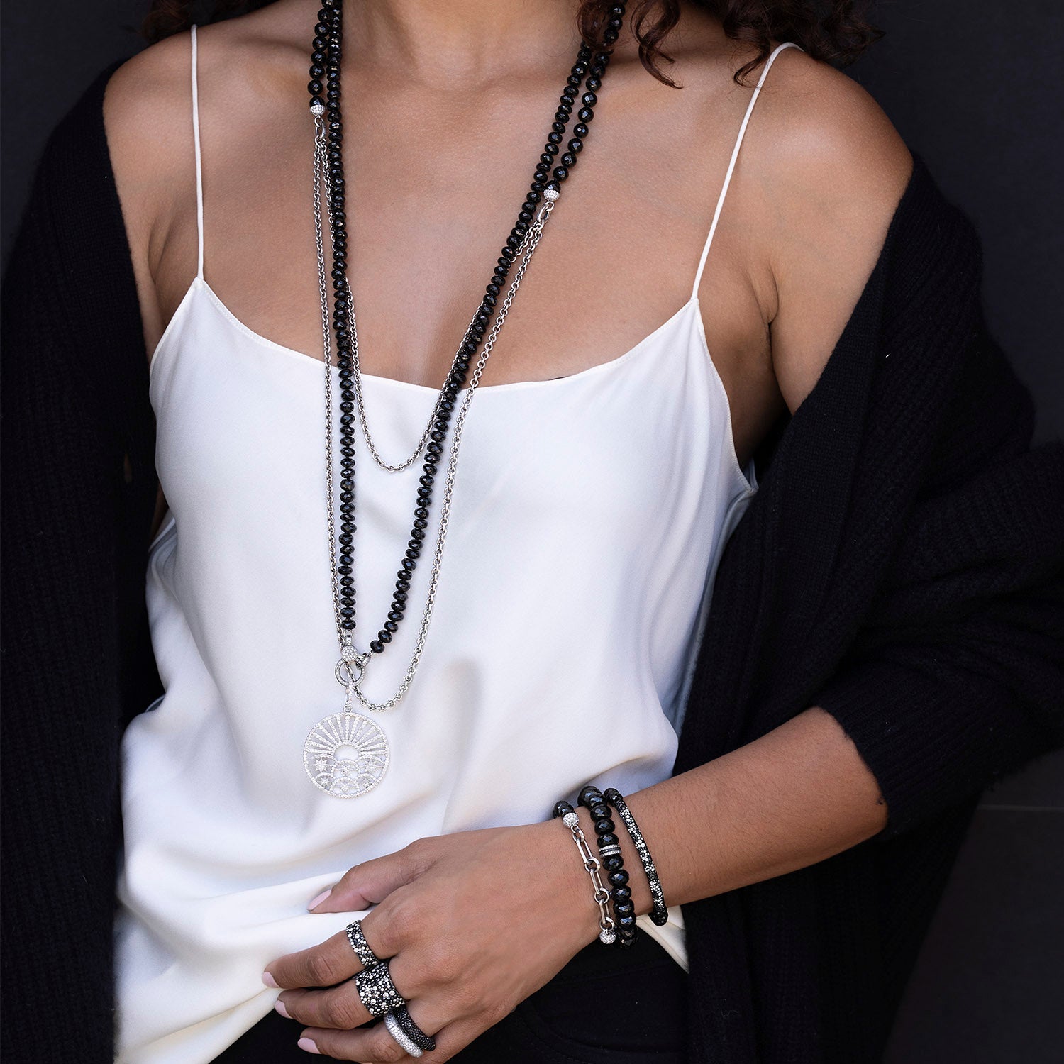 Black and White Cobblestone Diamond Mini Cuff Ring