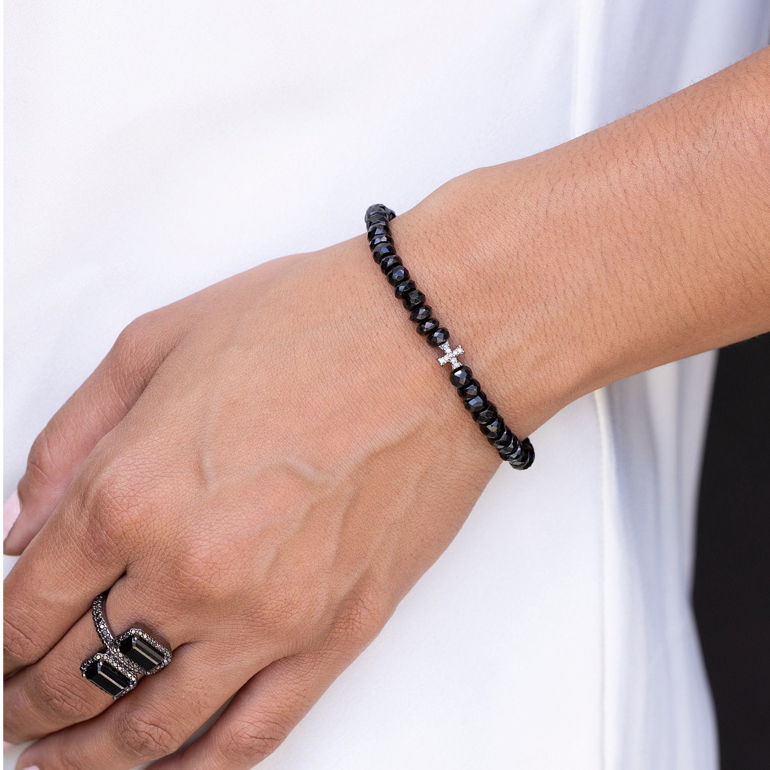 Spinel Bead Bracelet with Diamond Cross Bead - 5mm B0003901