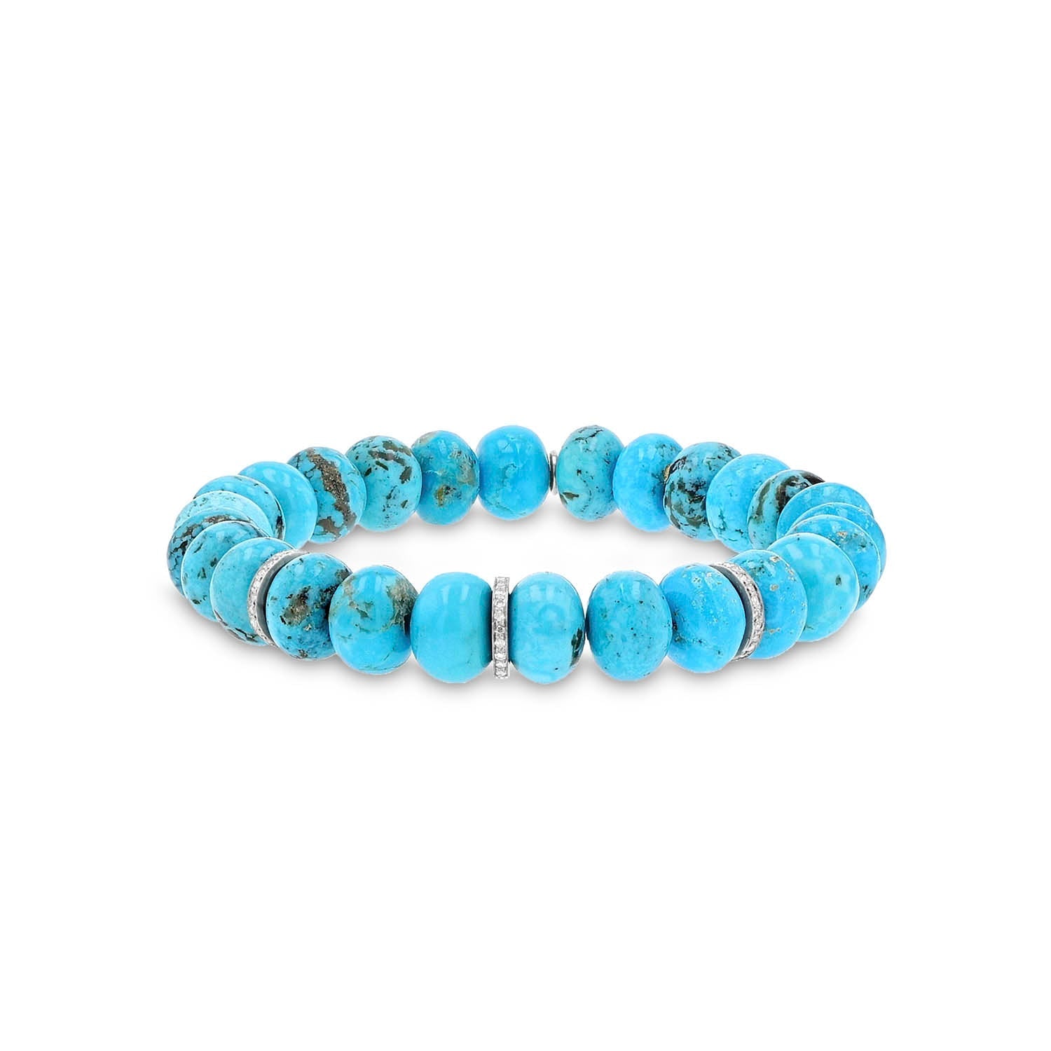 Arizona Turquoise Beaded Bracelet with 3 Diamond Rondelles - 10mm