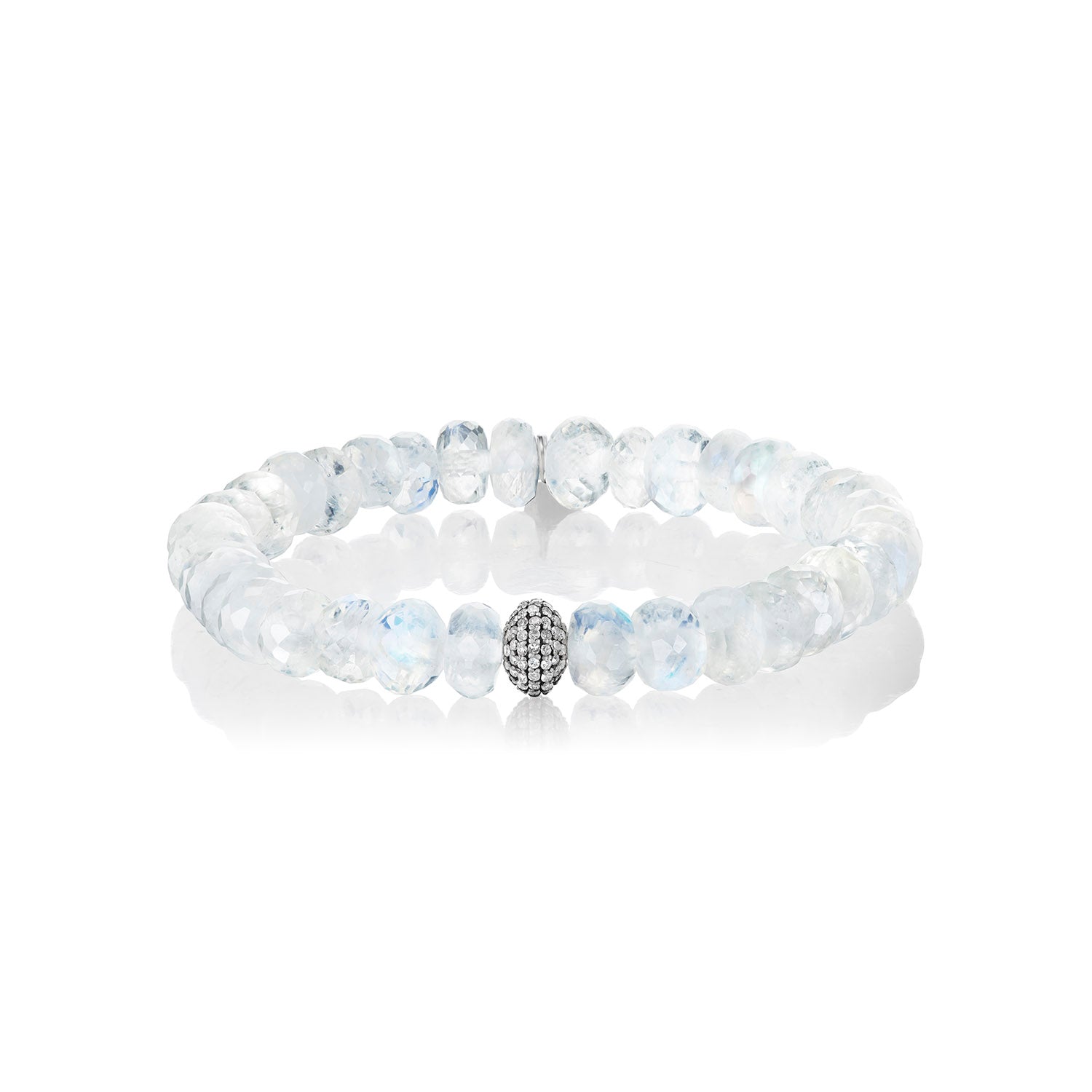 Moonstone Beaded Bracelet with Diamond Donut - 8mm