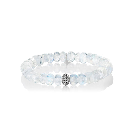 Moonstone Beaded Bracelet with Diamond Donut - 8mm