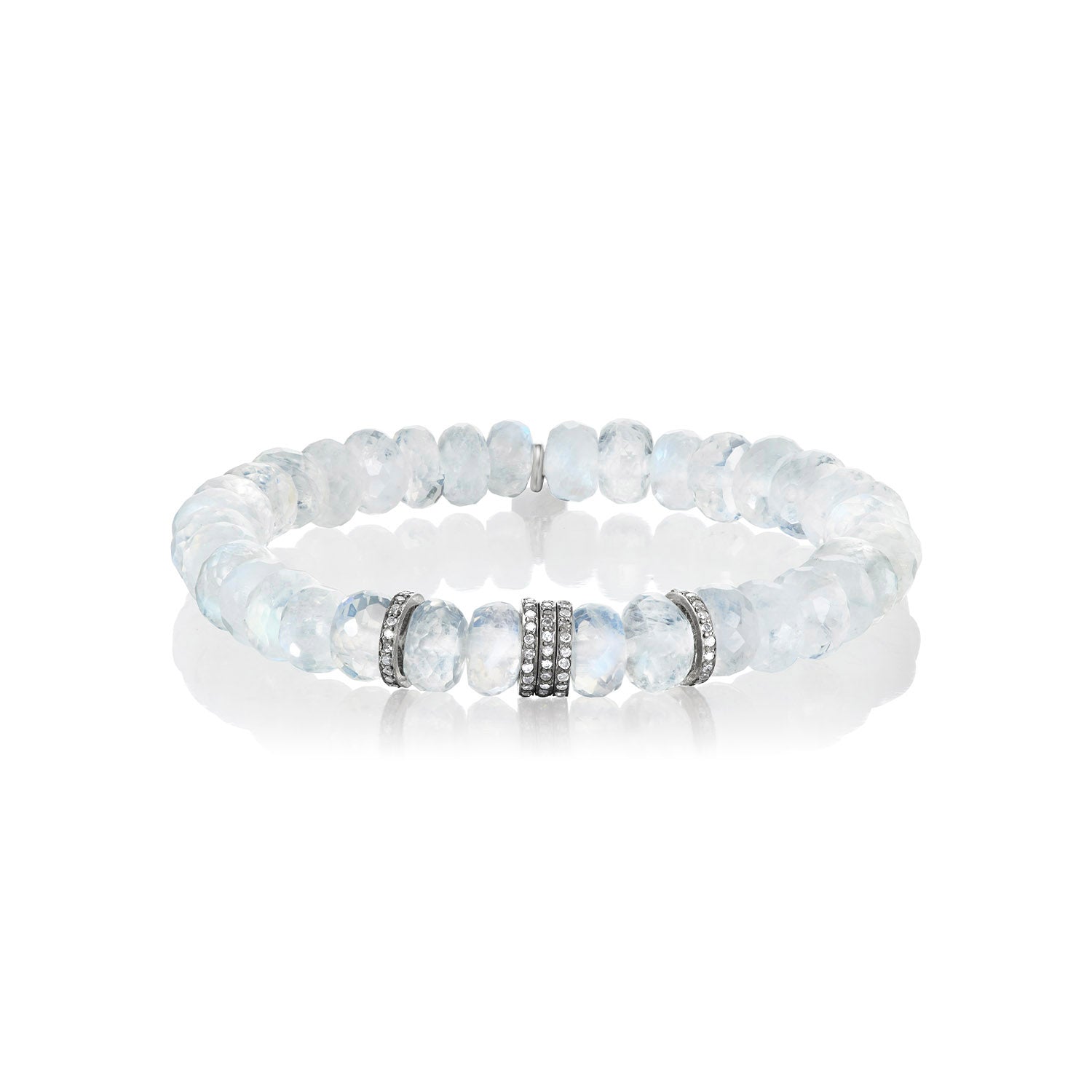 Moonstone Beaded Bracelet with Diamond Rondelles - 8mm