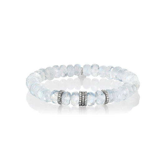 Moonstone Beaded Bracelet with Diamond Rondelles - 8mm