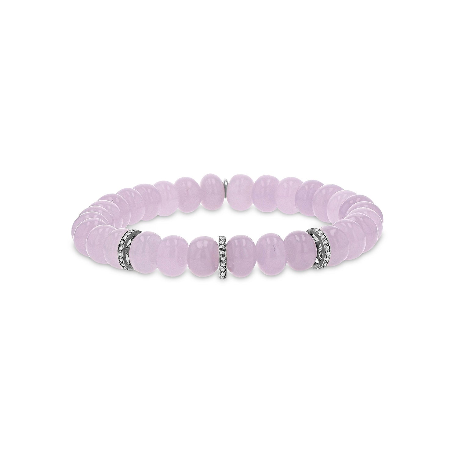 Lavender Haze Beaded Bracelet with 3 Diamond Rondelles - 8mm