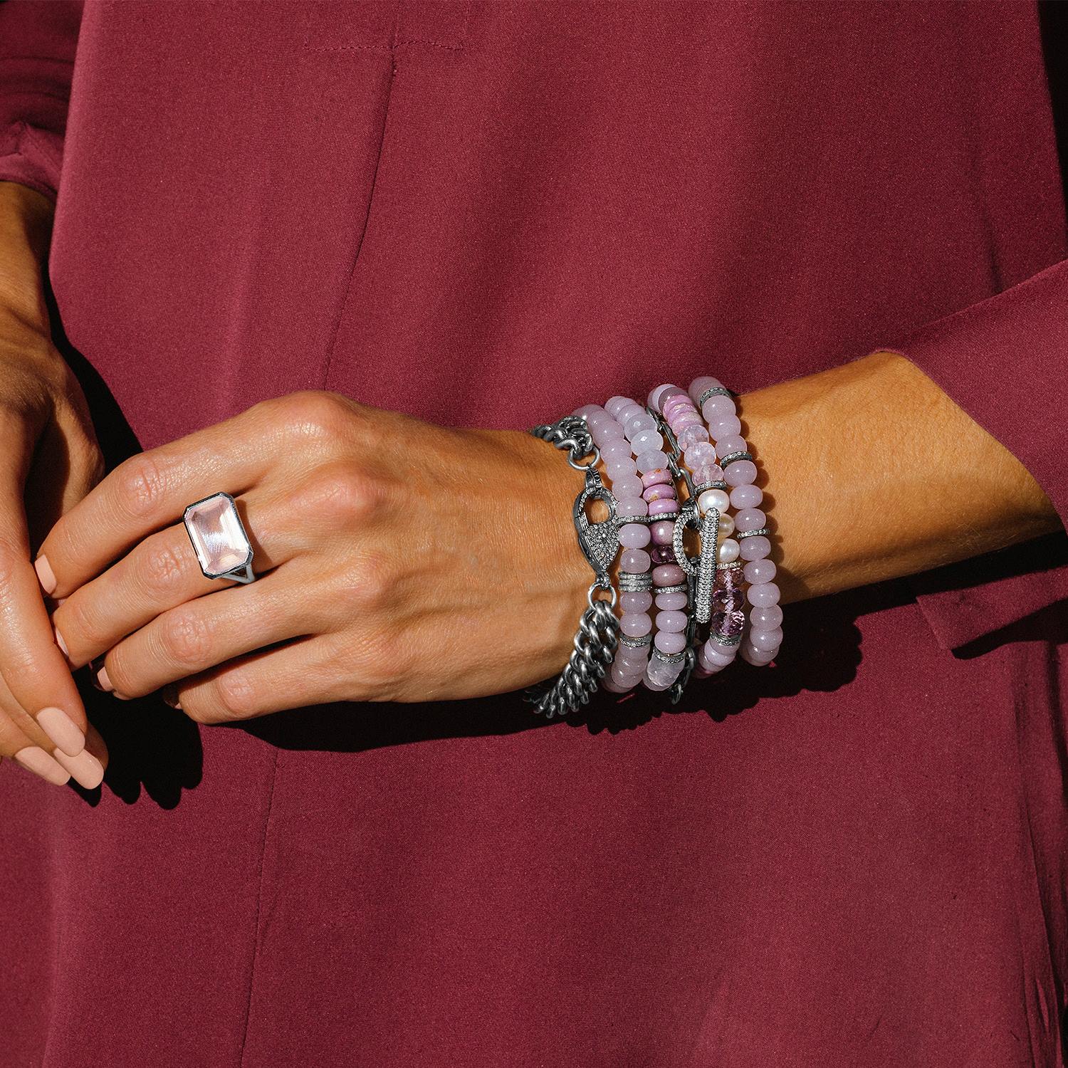 Lavender Haze Mix Gemstone Bracelet with Diamond Rondelles - 8mm B0004006