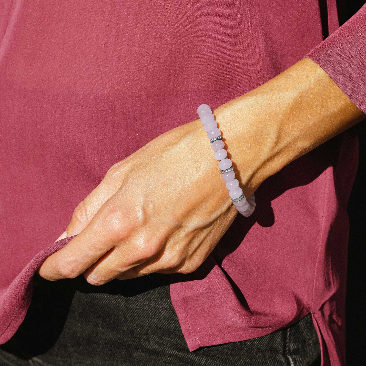 Lavender Haze Beaded Bracelet with 3 Diamond Rondelles - 8mm B0004012