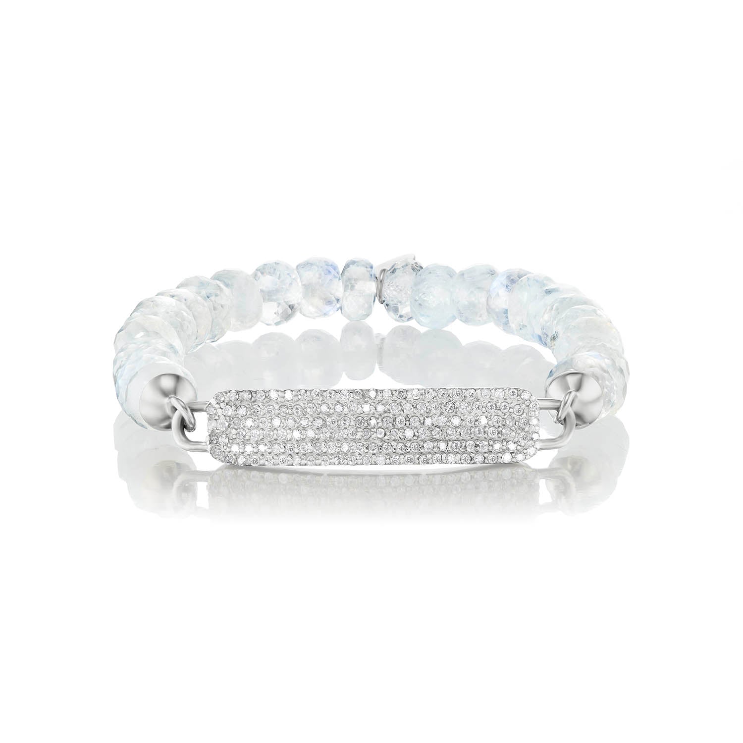 Rainbow Moonstone Beaded Bracelet with Diamond ID Tag - 8mm