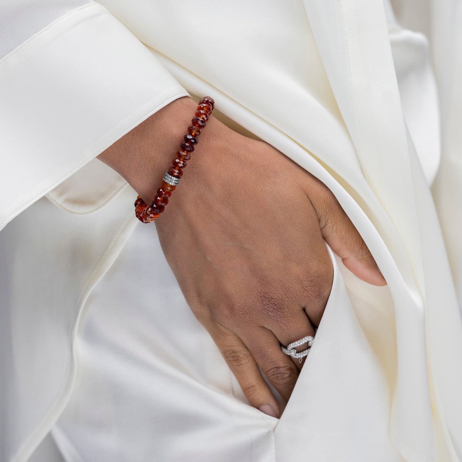 Hessonite Garnet Bracelet with Diamond Rondelles - 8mm B0004157