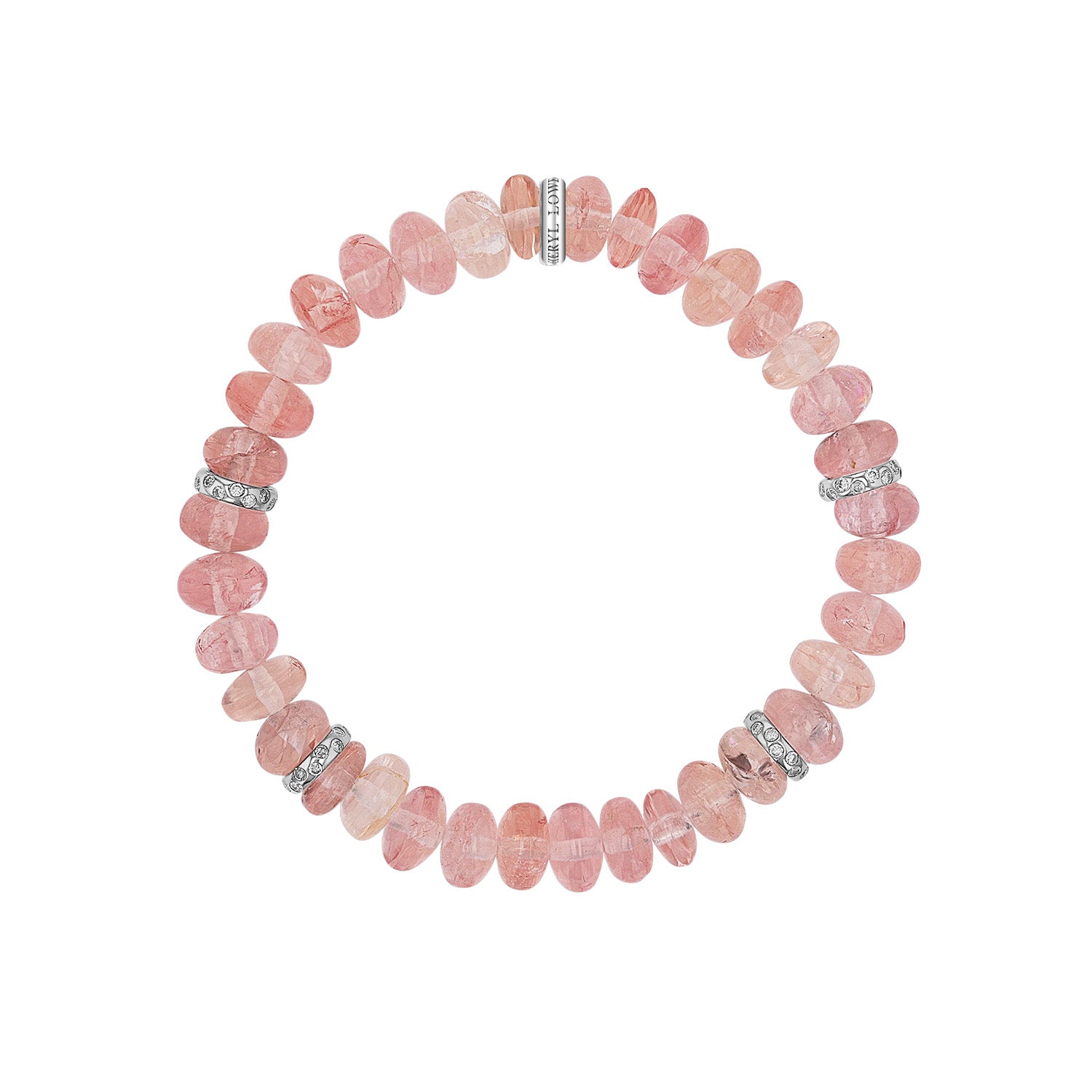 Morganite Gemstone Beaded Bracelet with 4 Diamond Rondelles - 8mm B0004214