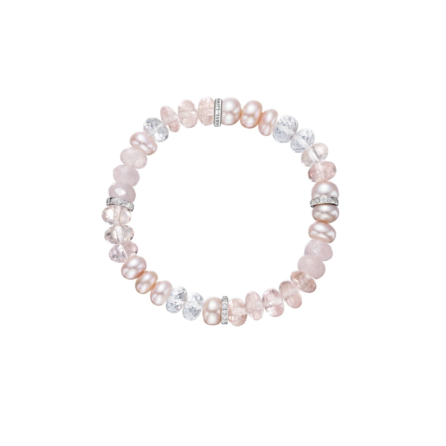 Pink Mix Gemstone Beaded Bracelet with 3 Diamond Rondelles - 8mm B0004233