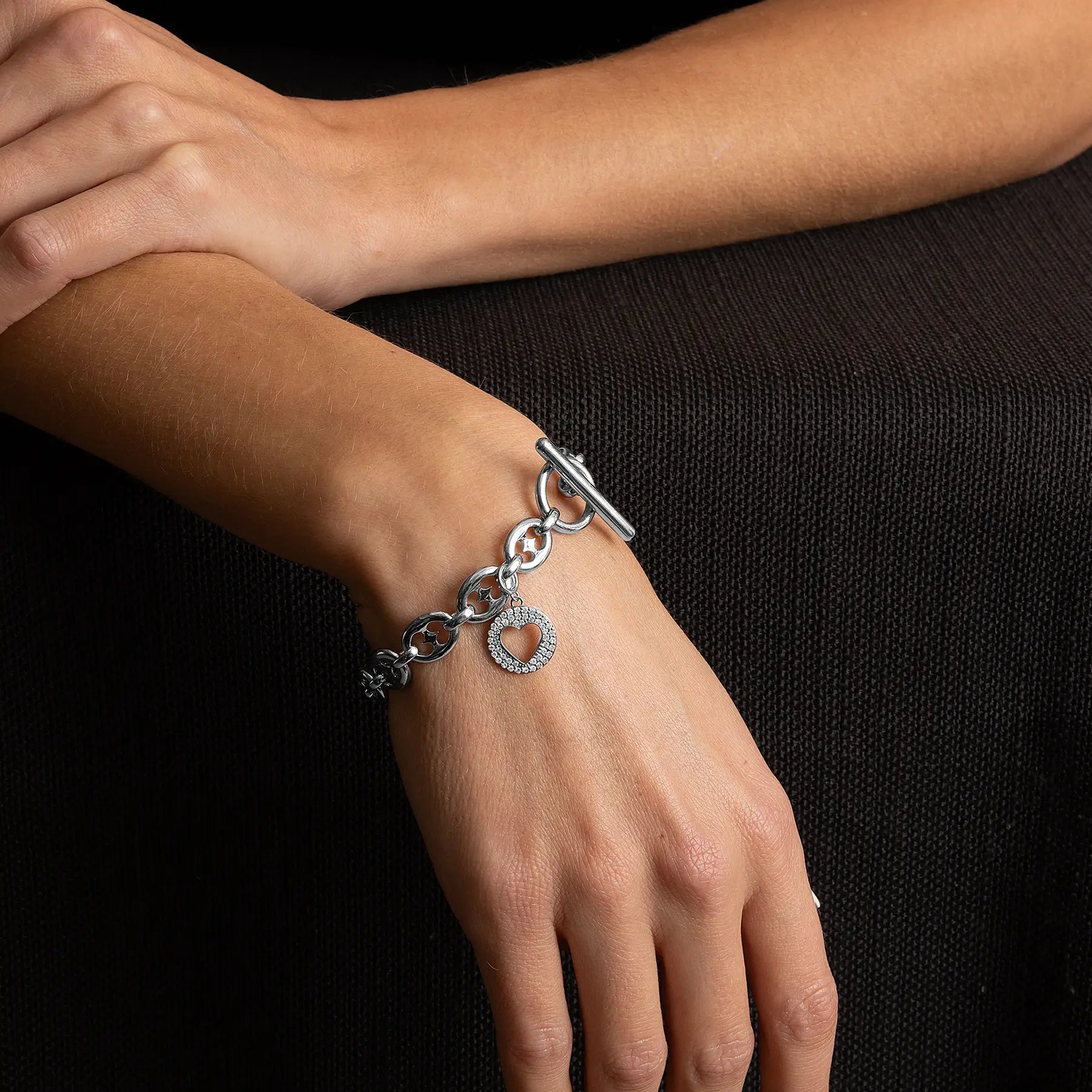 Hidden Heart Mariner Bracelet with Diamond Open Heart Charm B0004277