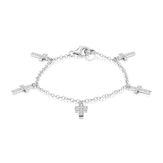 Diamond Cross Charms on Cable Chain Bracelet
