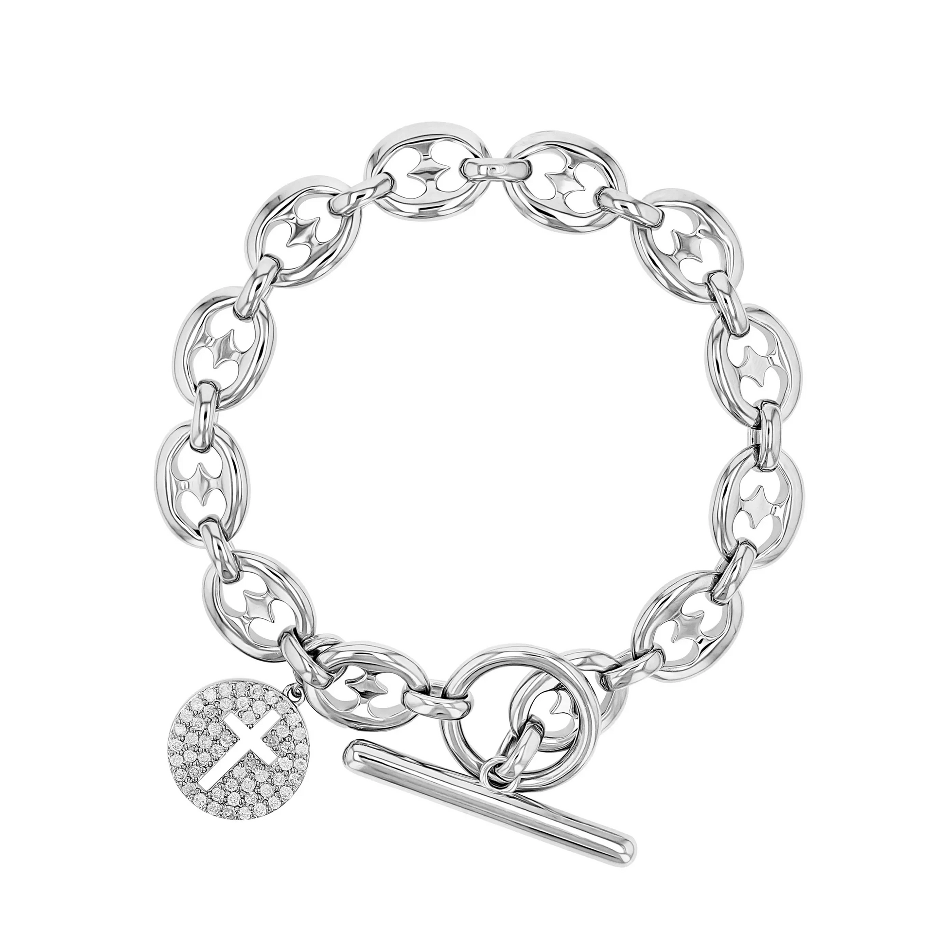 Hidden Heart Mariner Bracelet with Diamond Cross Charm