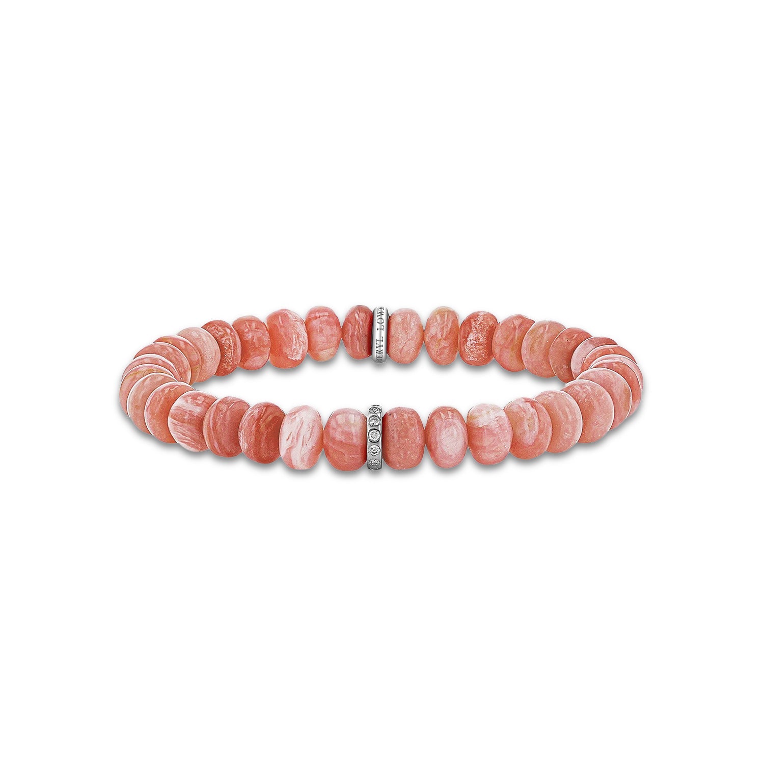 Pink Opal Beaded Bracelet with Diamond Rondelle - 8mm