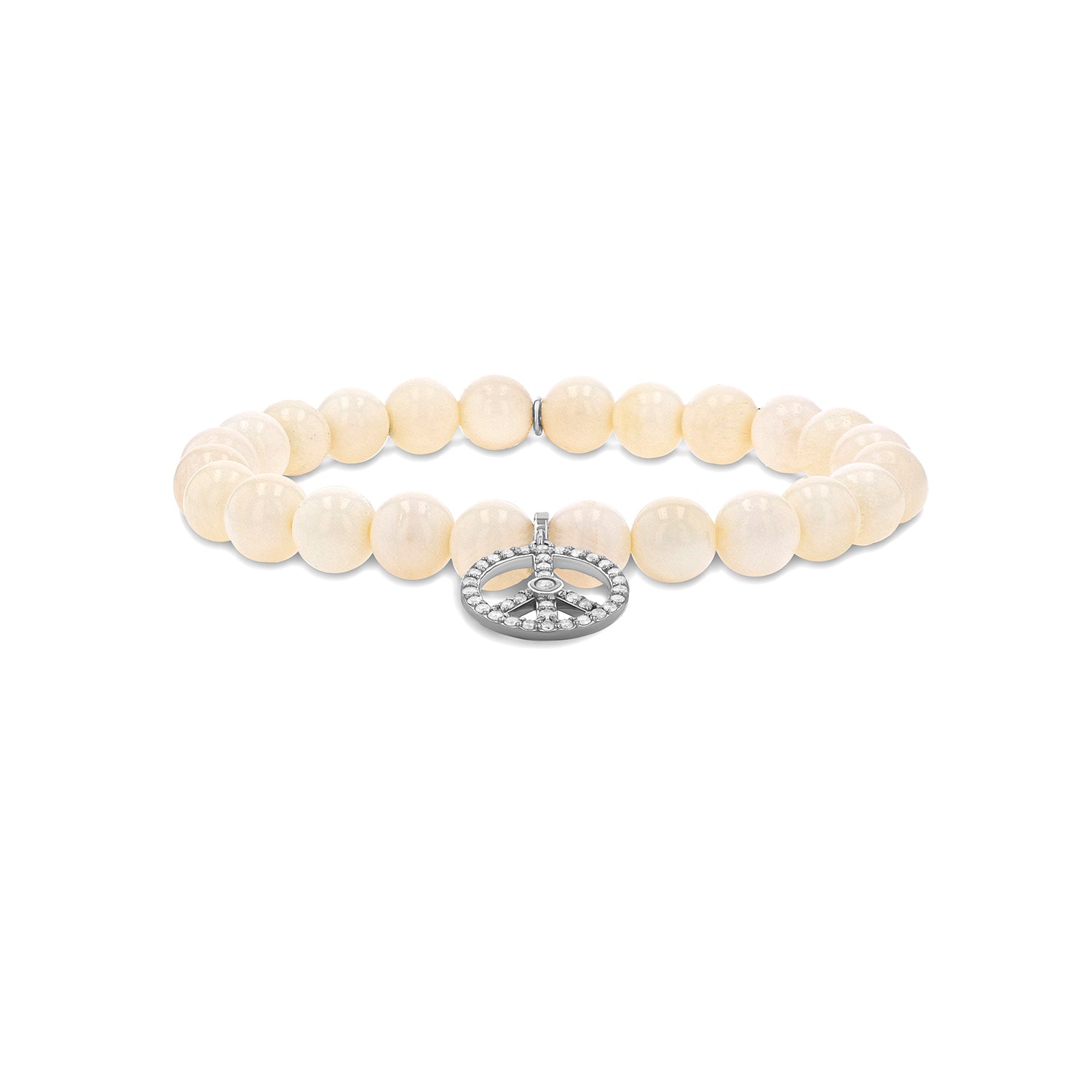 Bone Bracelet with Diamond Peace Sign Charm - 8mm B0004288
