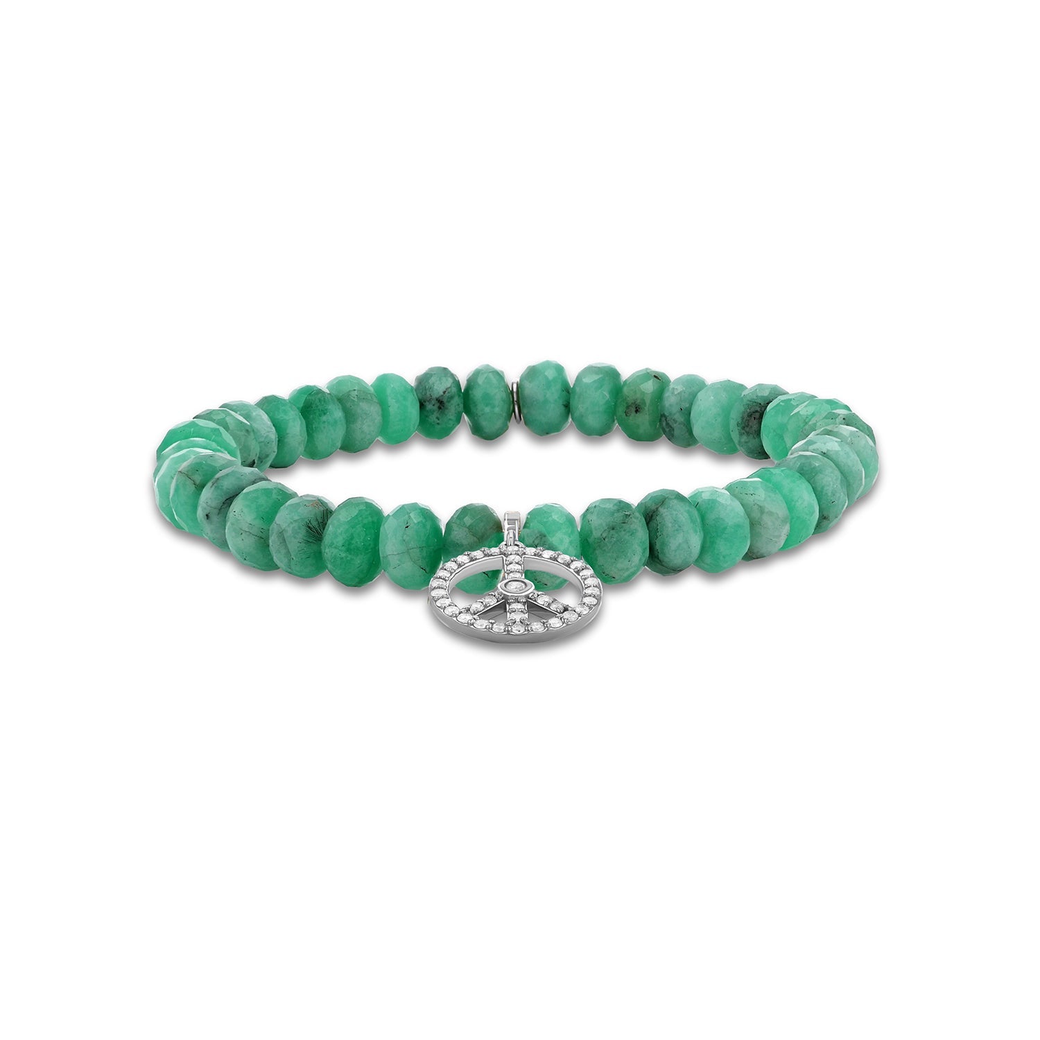 Emerald Bracelet with Diamond Peace Sign Charm - 7mm B0004290