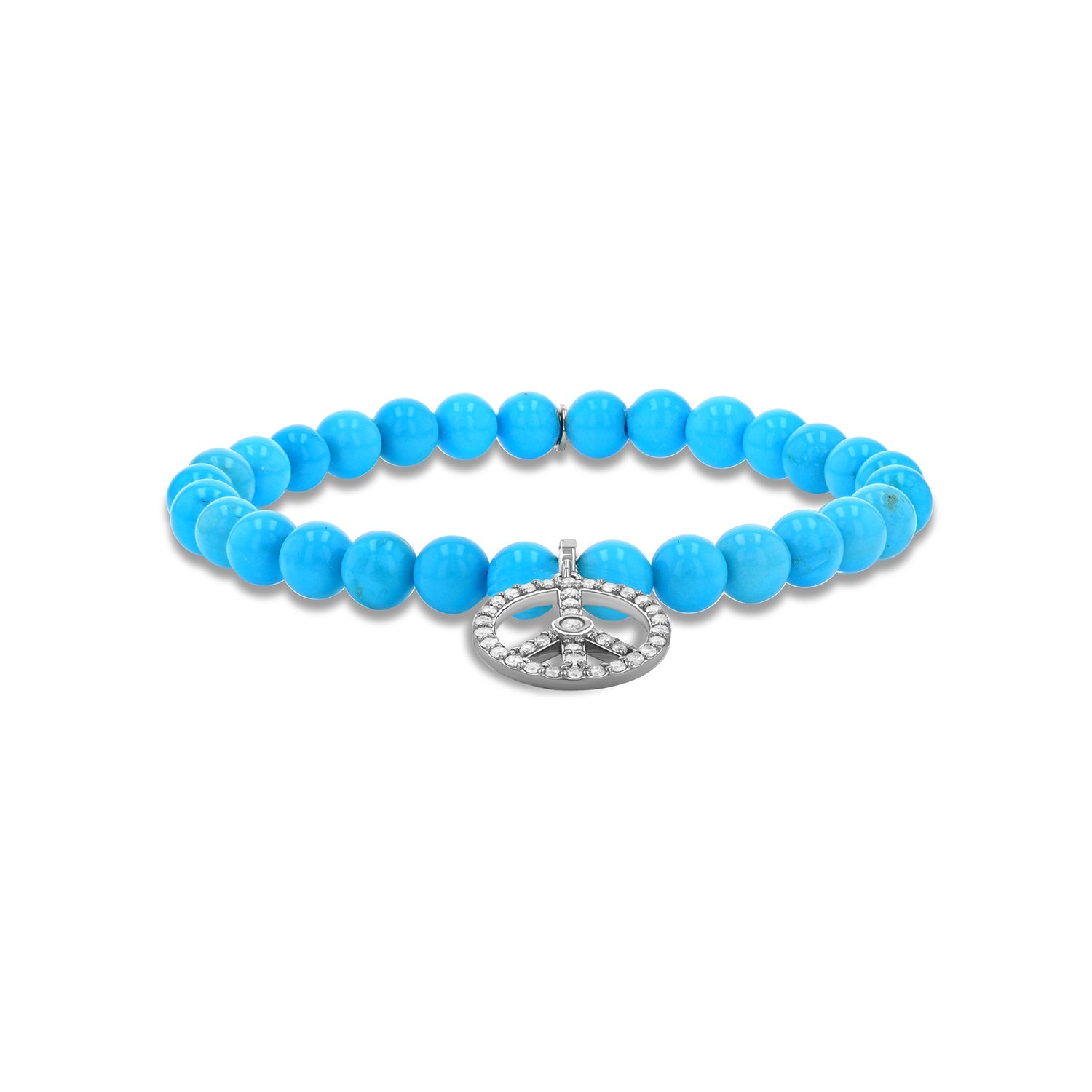 Sleeping Beauty Turquoise Bracelet with Diamond Peace Sign Charm - 6mm B0004293