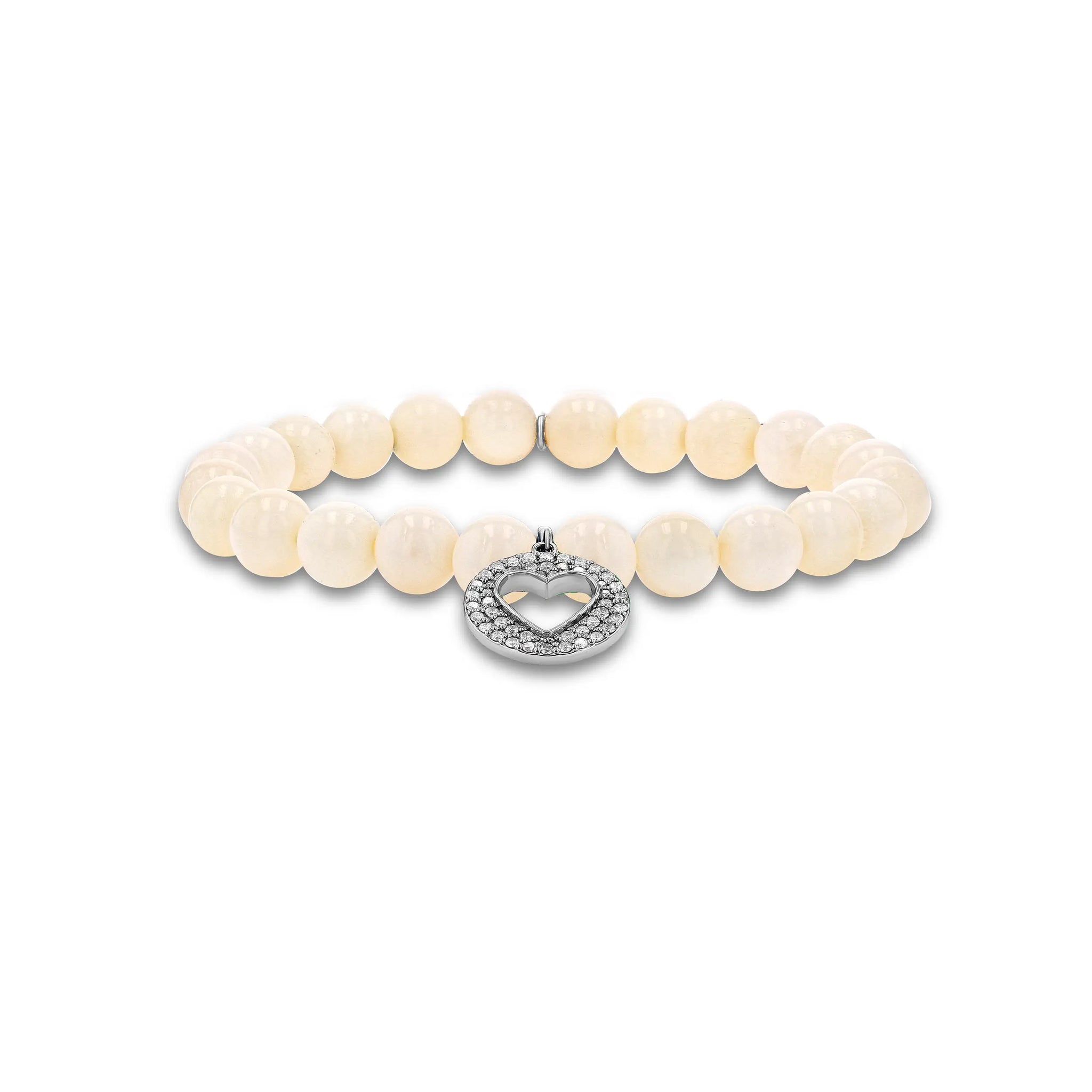 Bone Bracelet with Diamond Open Heart Charm - 8mm B0004295