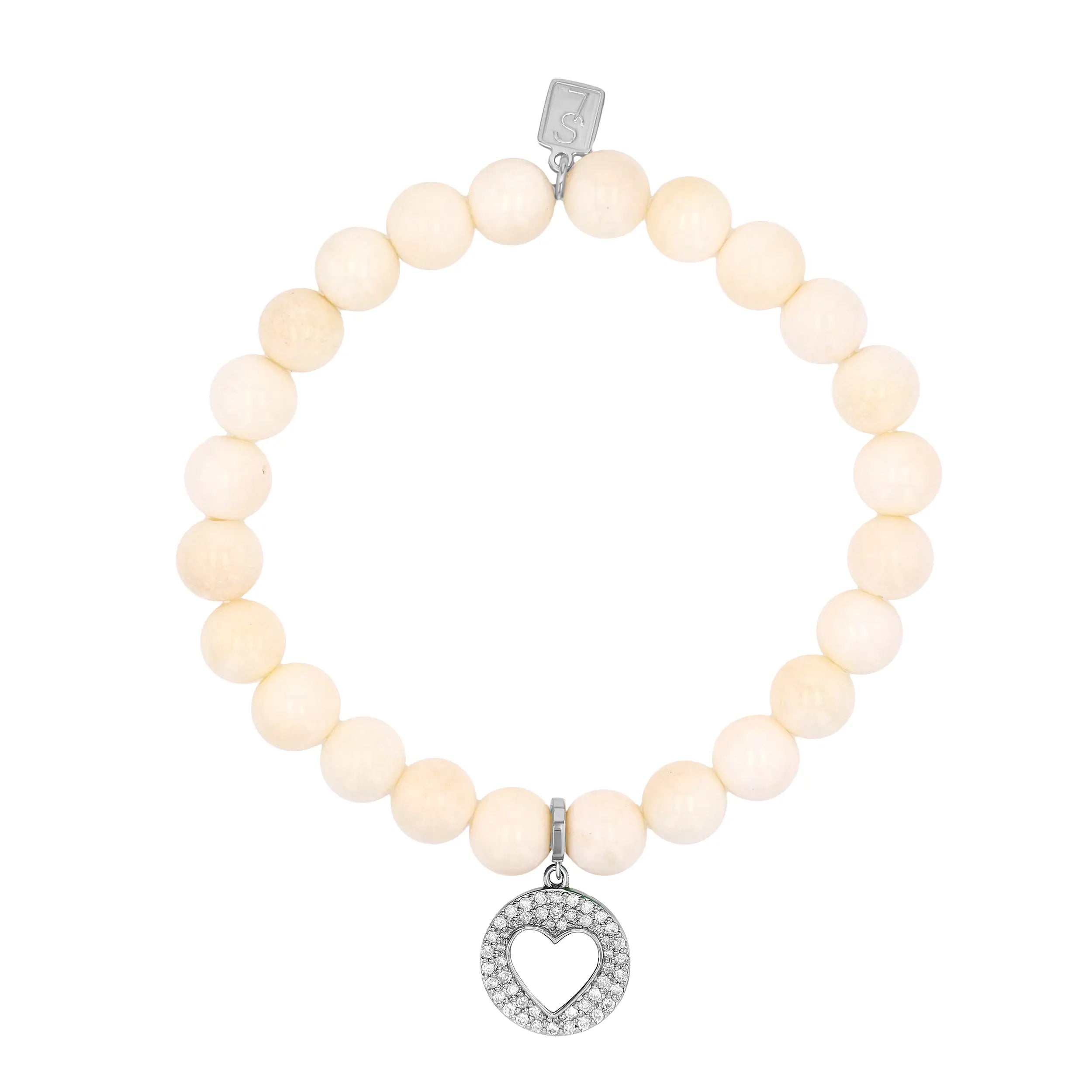 Bone Bracelet with Diamond Open Heart Charm - 8mm