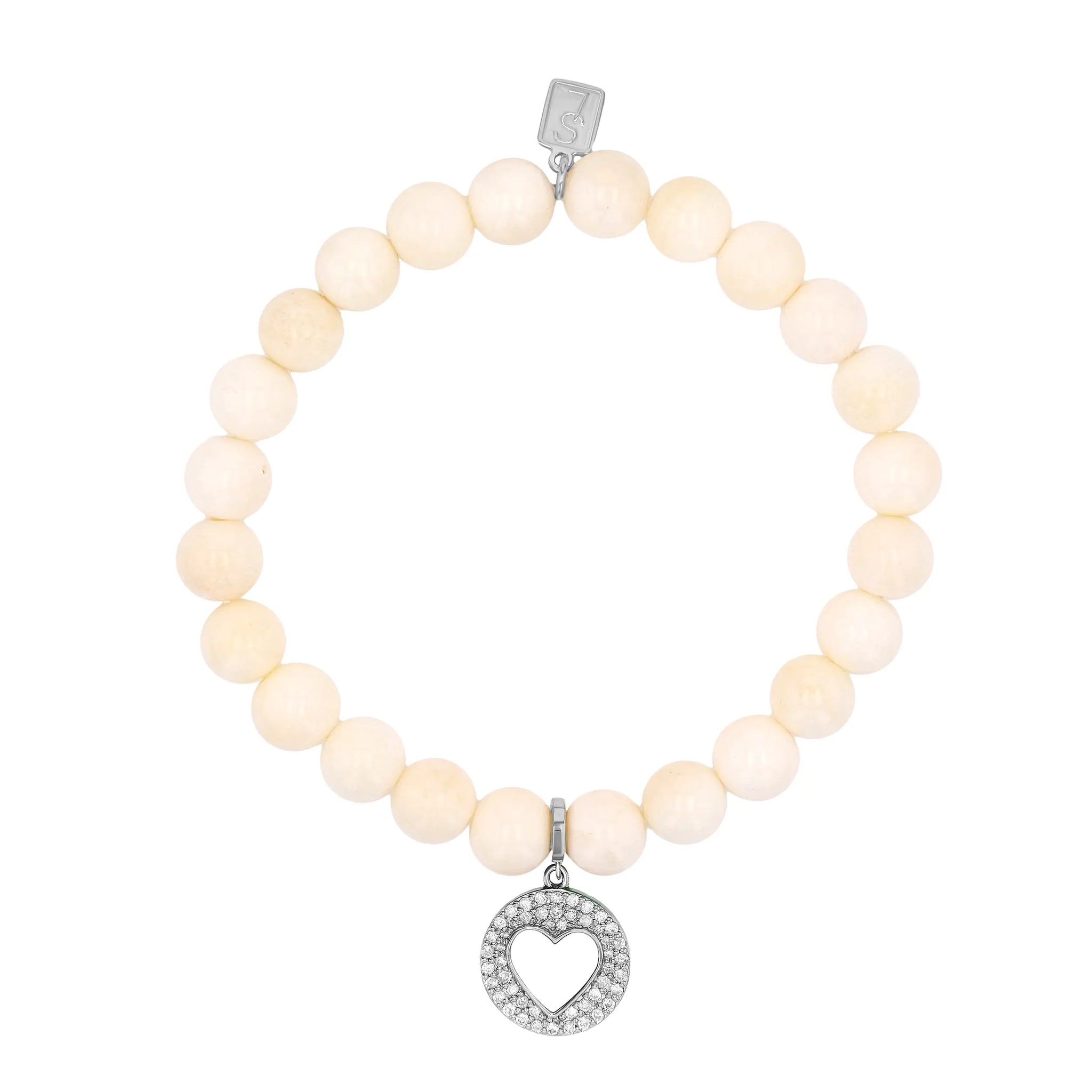 Bone Bracelet with Diamond Open Heart Charm - 8mm