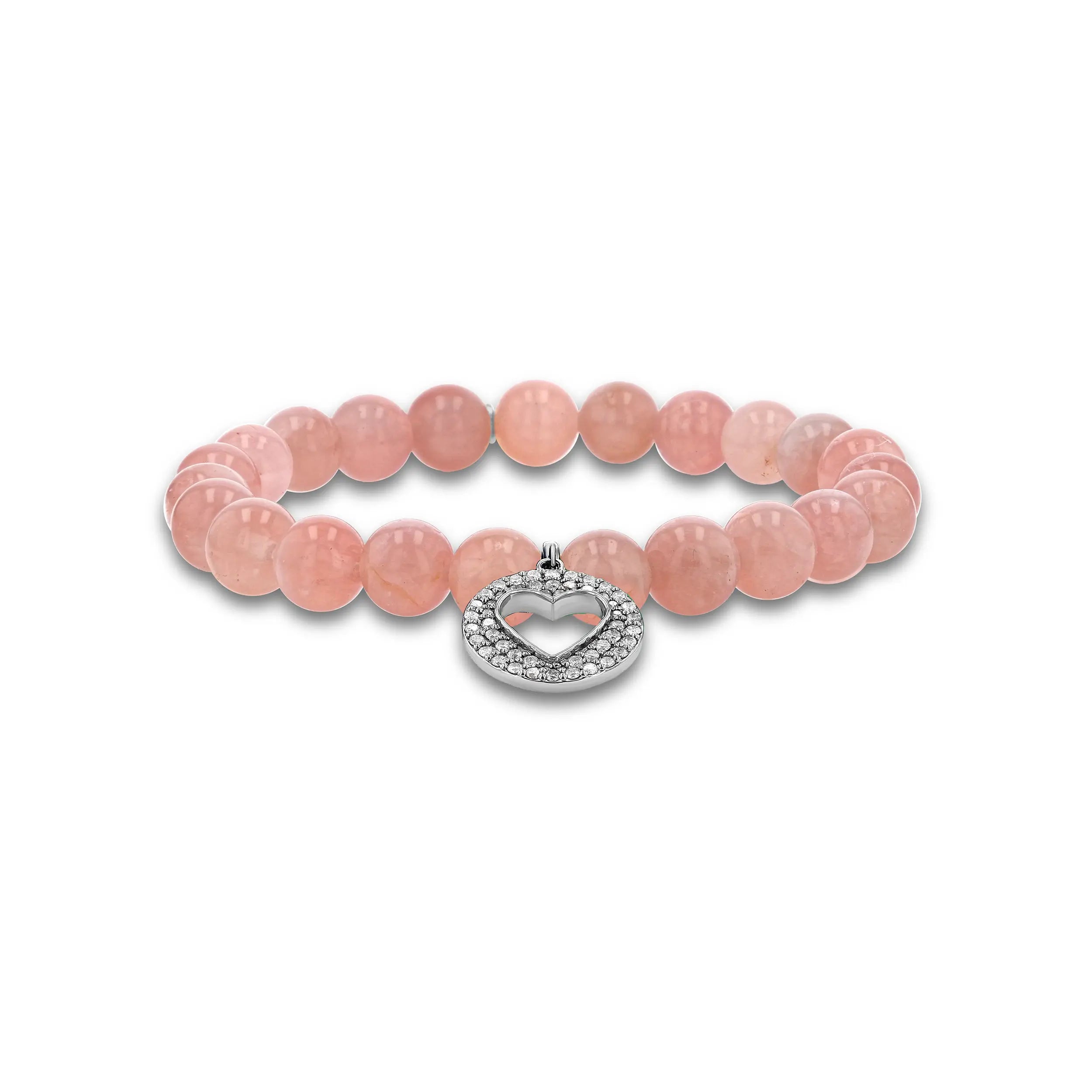 Rose Quartz Bracelet with Diamond Open Heart Charm - 8mm B0004296