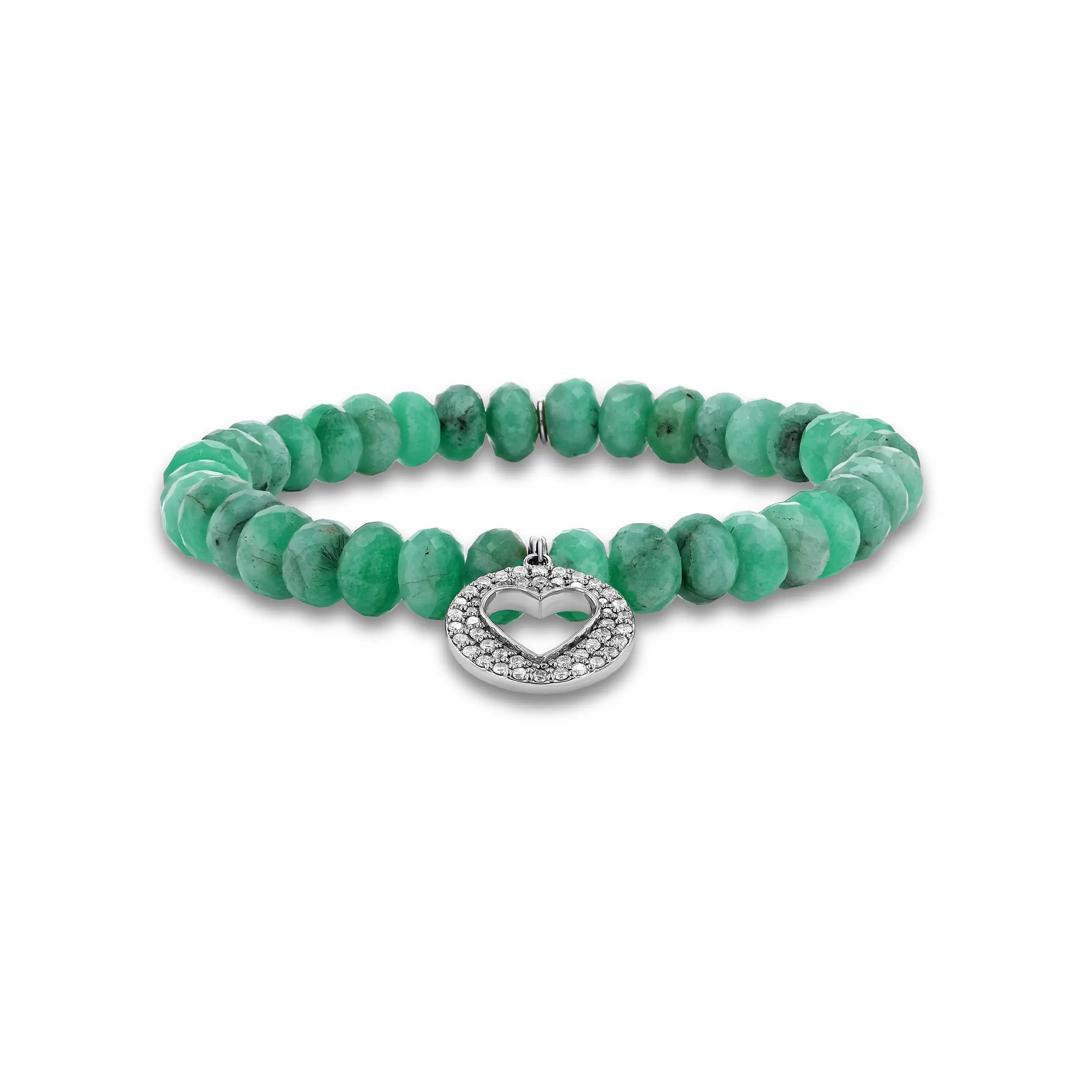 Emerald Bracelet with Diamond Open Heart Charm - 7mm B0004297