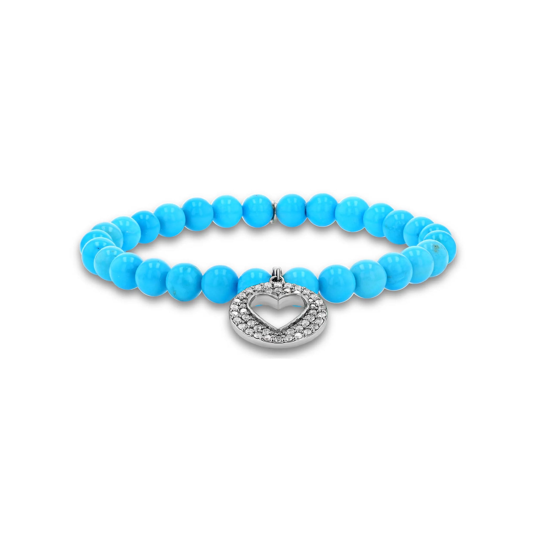 Sleeping Beauty Turquoise Bracelet with Diamond Open Heart Charm - 6mm B0004300