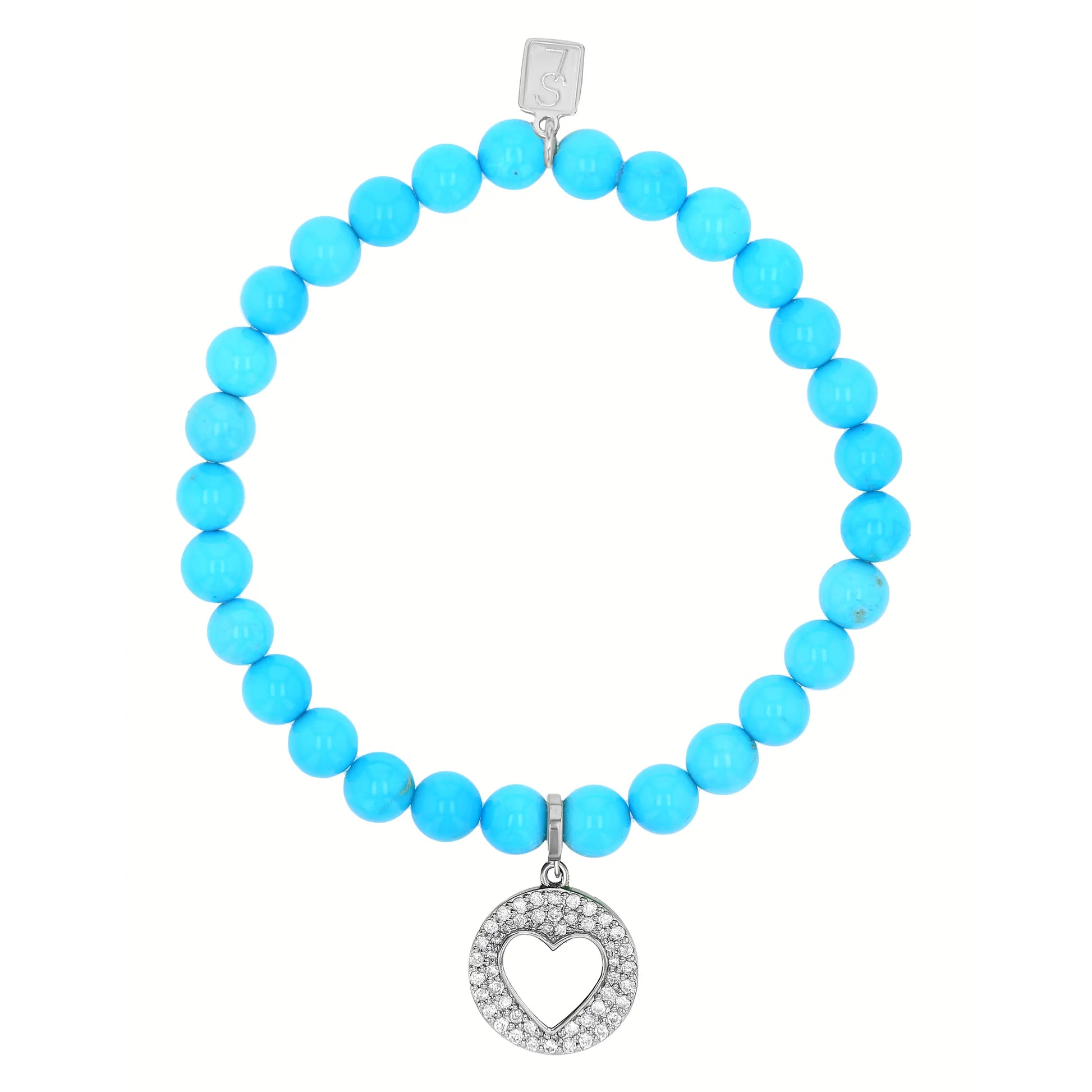 Sleeping Beauty Turquoise Bracelet with Diamond Open Heart Charm - 6mm
