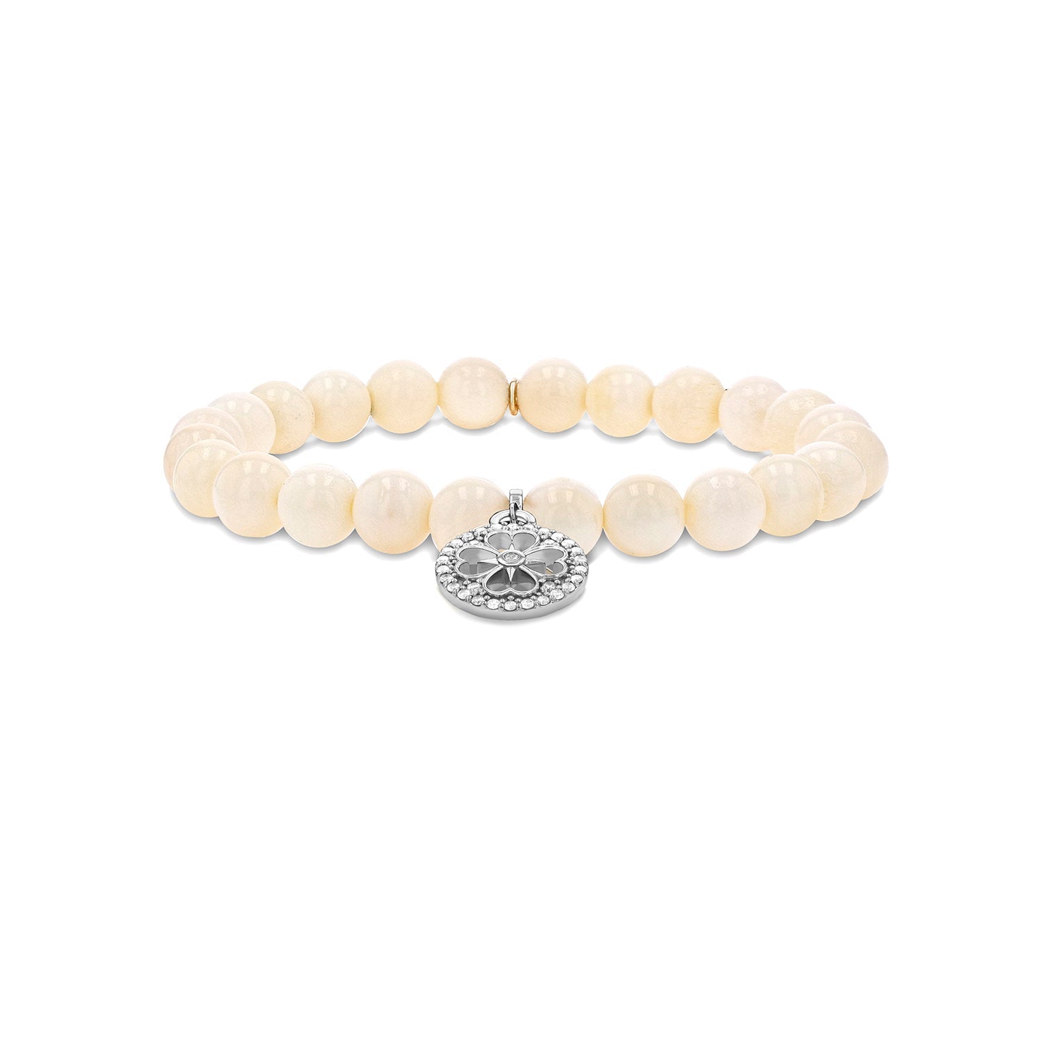 Bone Bracelet with Diamond Open Clover Charm - 8mm B0004302