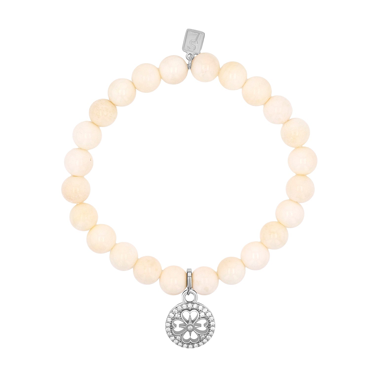 Bone Bracelet with Diamond Open Clover Charm - 8mm
