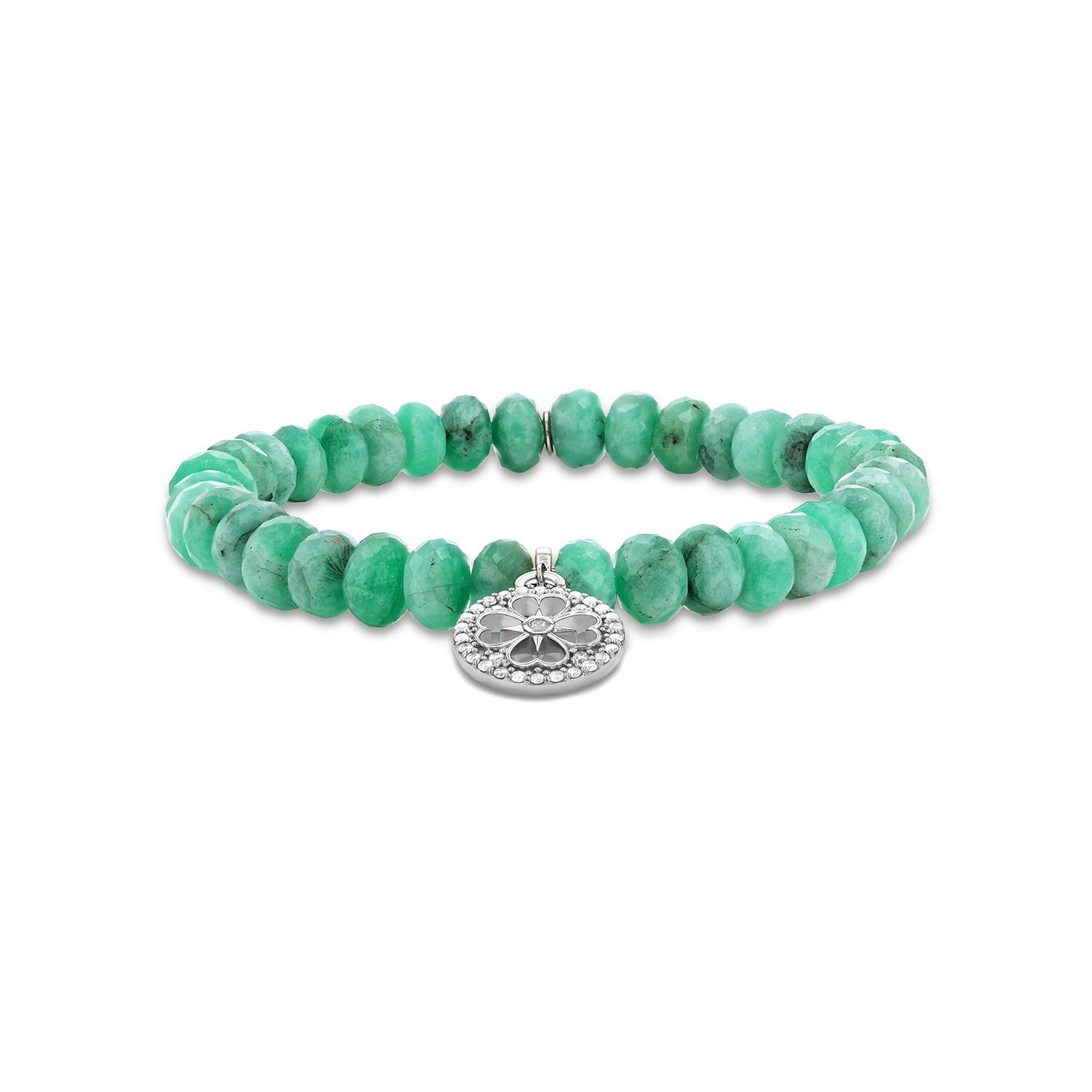Emerald Bracelet with Diamond Open Clover Charm - 7mm B0004304