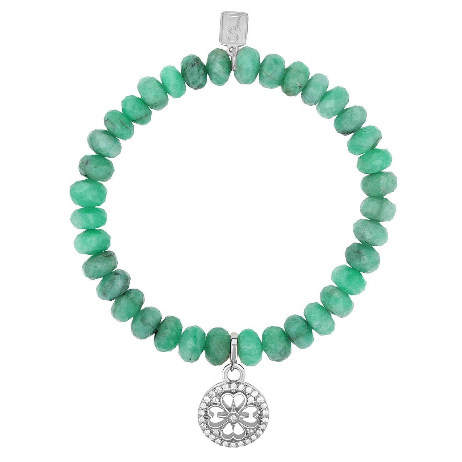 Emerald Bracelet with Diamond Open Clover Charm - 7mm