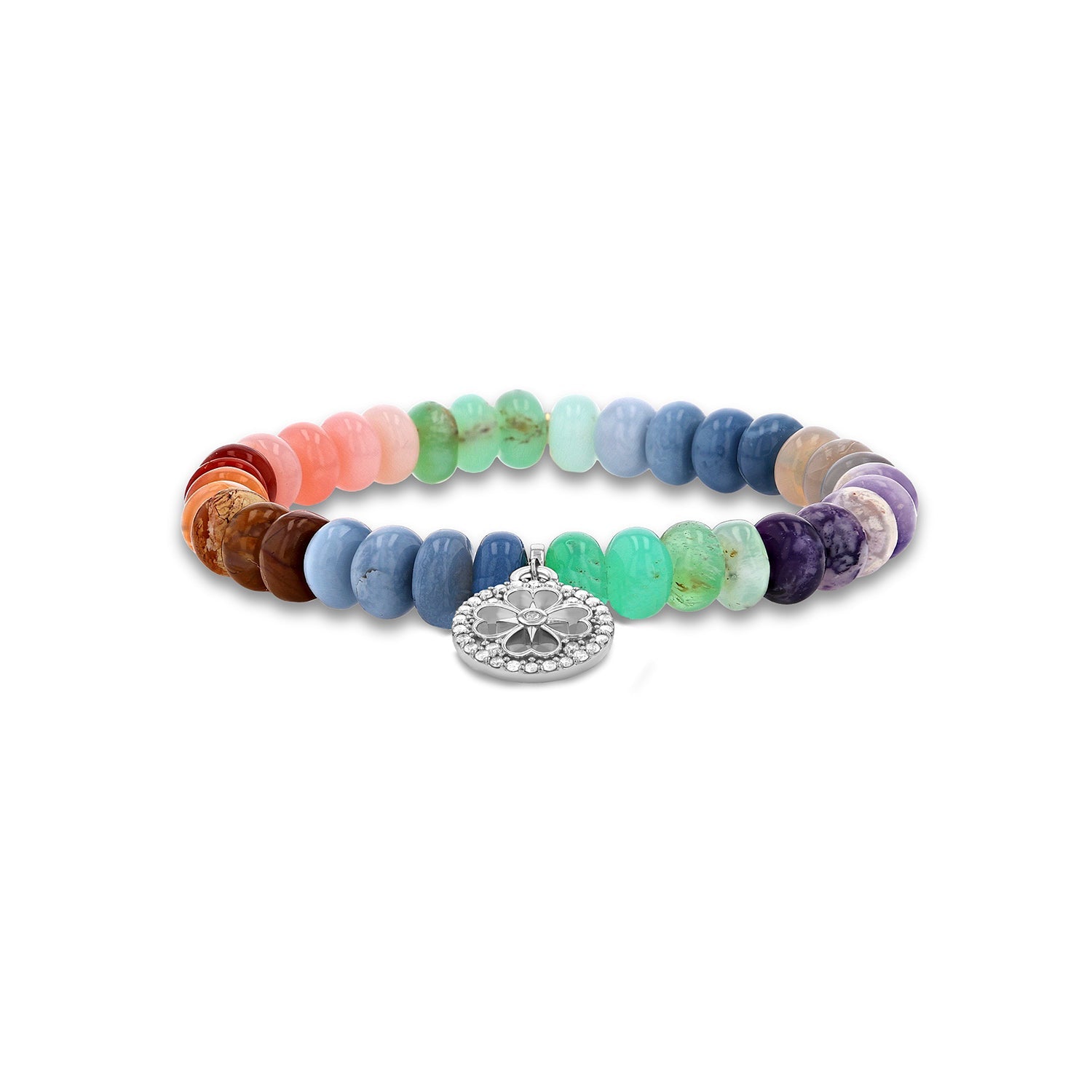 Rainbow Opal Mix Bracelet with Diamond Open Clover Charm - 8mm B0004306
