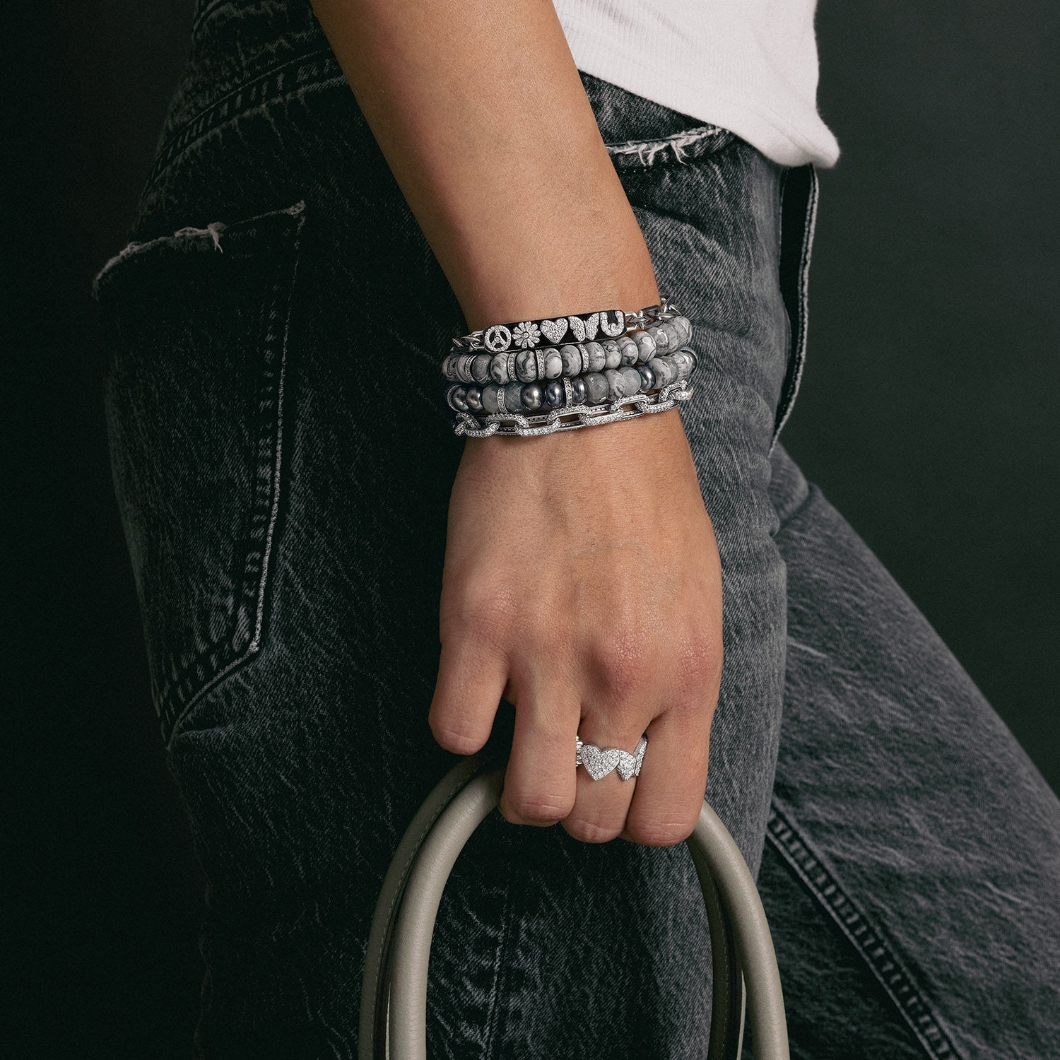 Matte Crazy Lace Agate Bracelet with Diamond Rondelles - 8mm B0004408
