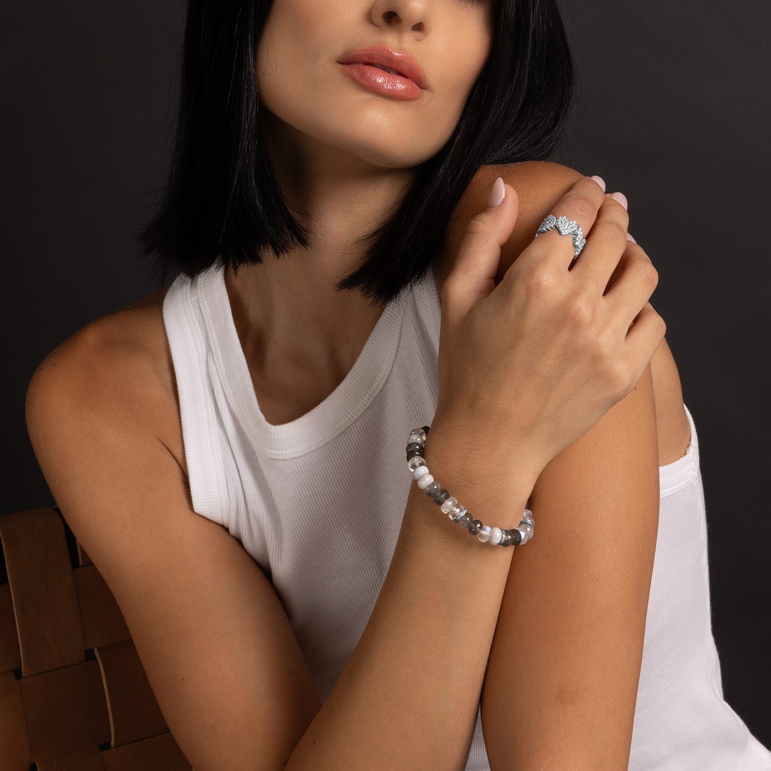Slate Gemstone Mix Bracelet with Diamond Rondelles - 8mm B0004416