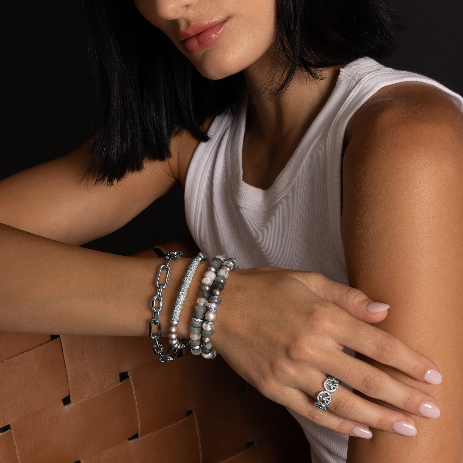 Sterling Gemstone Mix Bracelet with Diamond Rondelle- 8mm B0004419