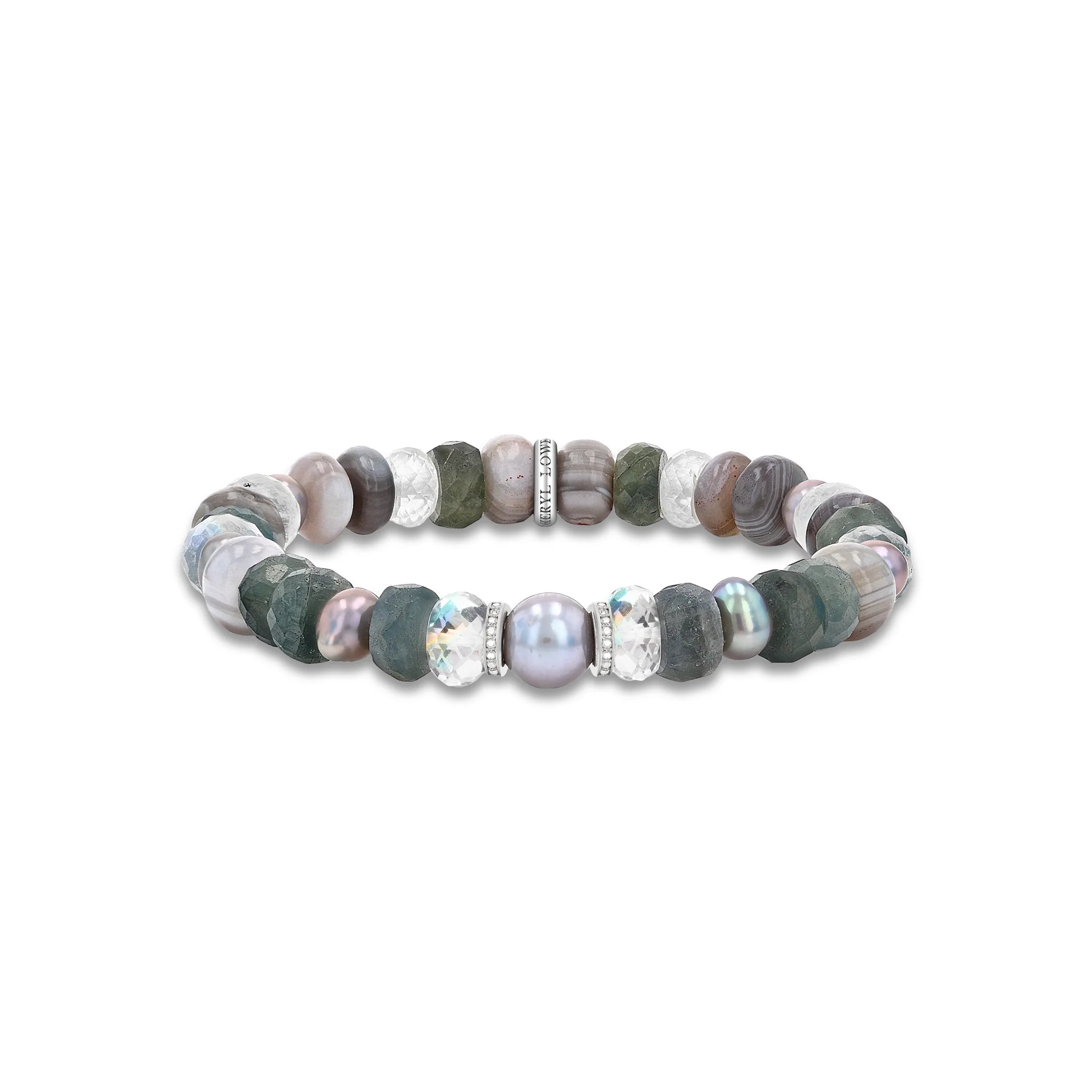 Sterling Gemstone and Pearl Mix Bracelet with Diamond Rondelles - 8mm
