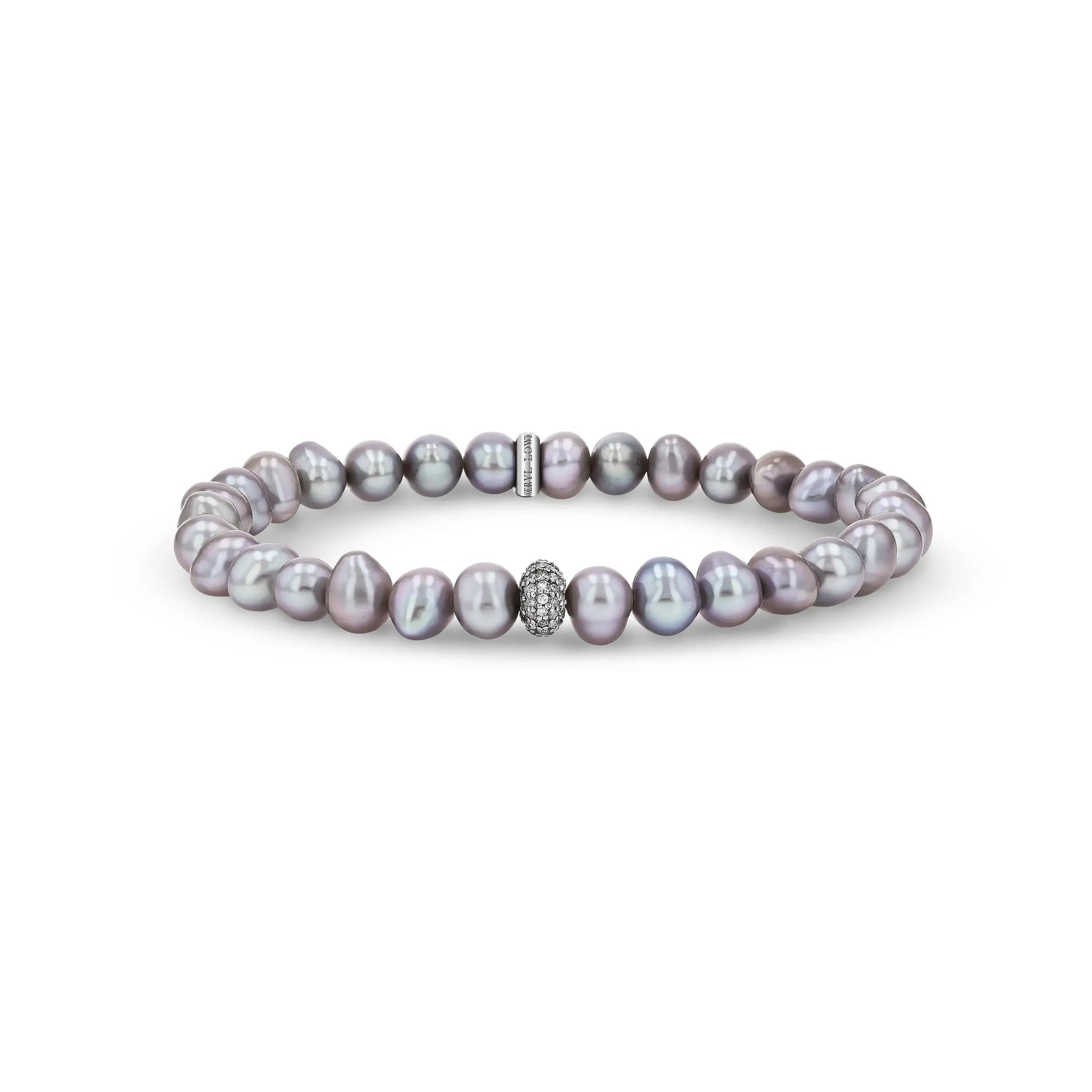 Silver Freshwater Pearl Mini Bracelet with Diamond Donut - 6mm