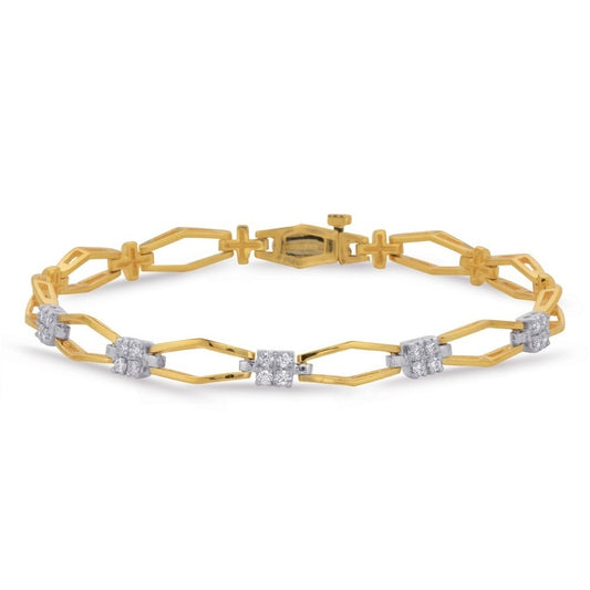This Bracelet is available in 14K Yellow & White Gold. There are a total of 20 stones. There are Round with a total carat weight of 0.36 set in a Prong Set setting.
