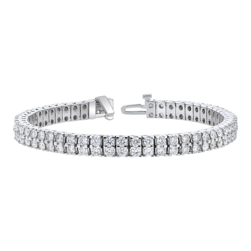 14K White Gold 6.5 carats Two Row Diamonds Tennis Bracelet