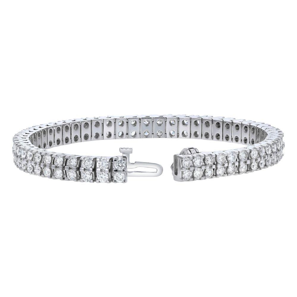 14K White Gold 6.5 carats Two Row Diamonds Tennis Bracelet
