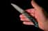 William Henry Automatic opening folding knife with hand-forged damascus and 'Black Matrix' Kingman turquoise B22 KINGMAN