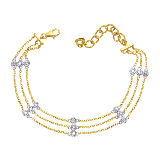 This Bracelet is available in 14K Yellow & White Gold. There are a total of 15 stones. There are Round with a total carat weight of 0.86 set in a  setting.